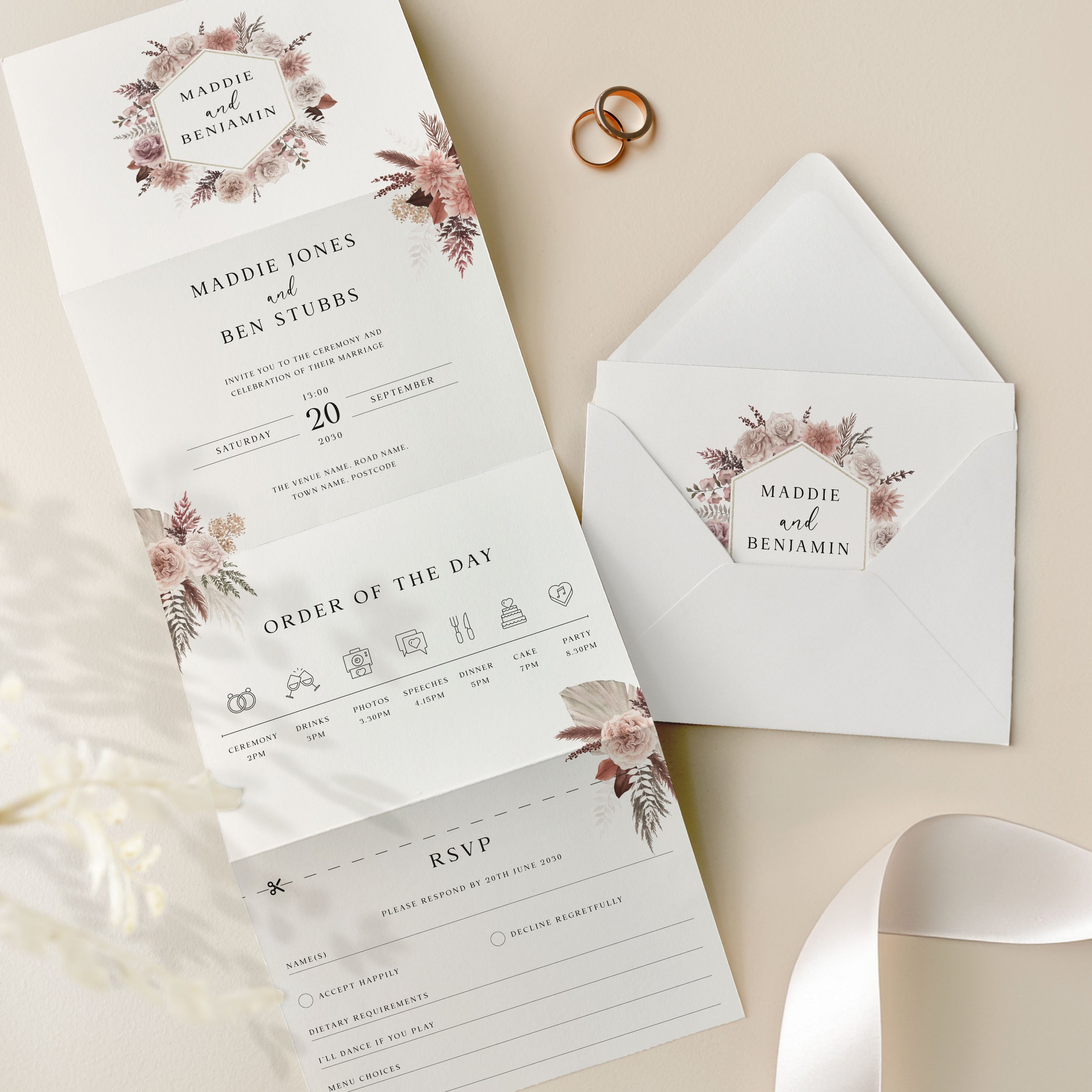 Boho Concertina Wedding Invite samples