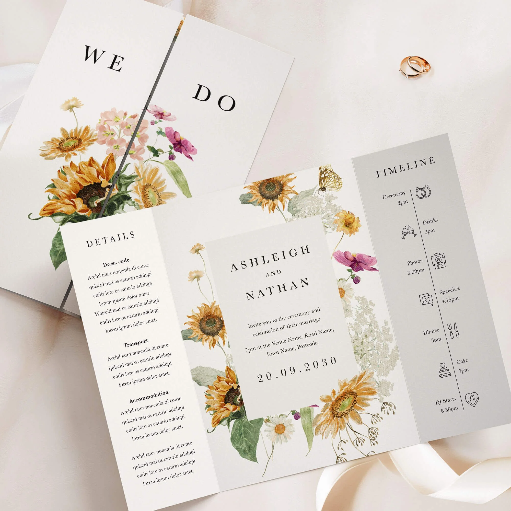 The Autumn Sunflower (Frame) Gatefold Wedding Invitation