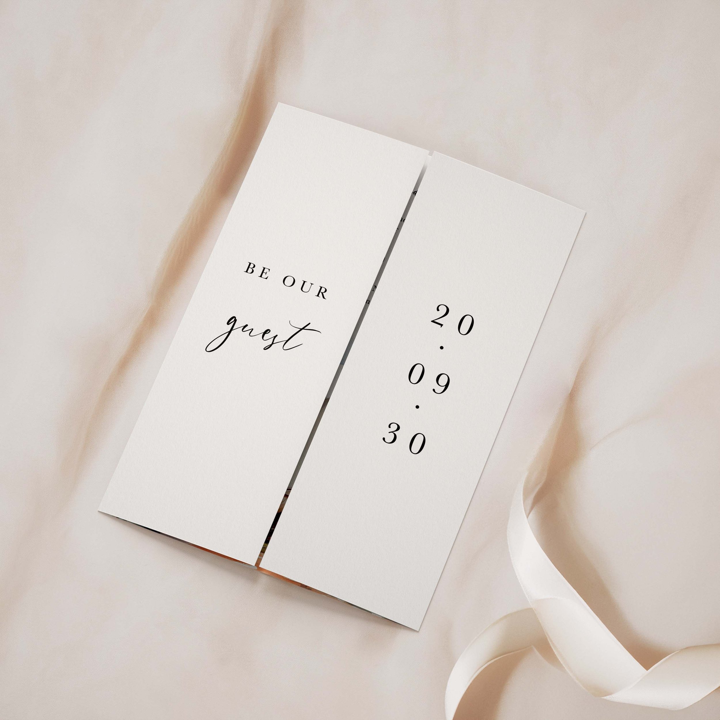 Closed gatefold wedding invitation