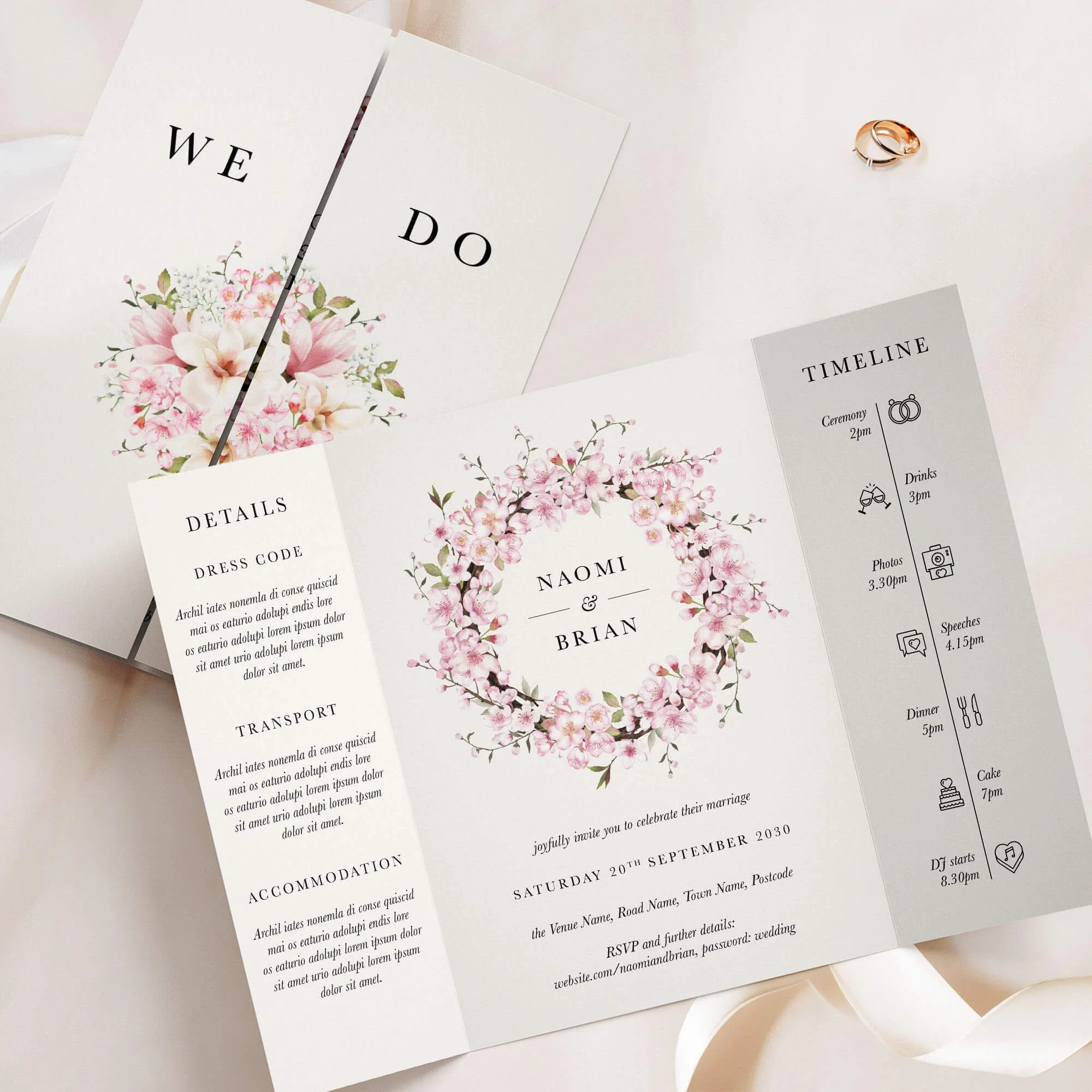 The Cherry Blossom (Wreath) Gatefold Wedding Invitation