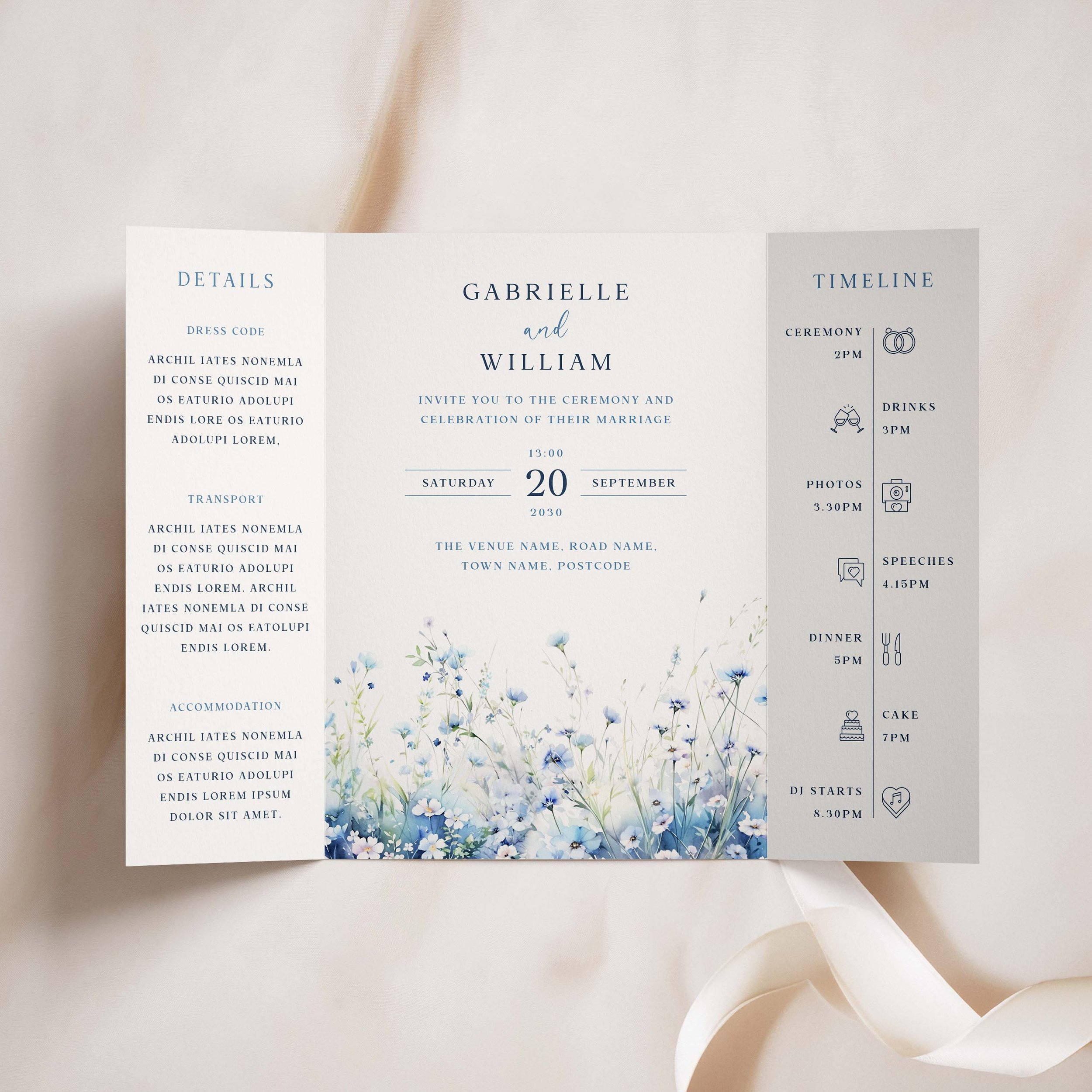Dusty Blue Wildflower Gatefold Wedding Invitation Samples