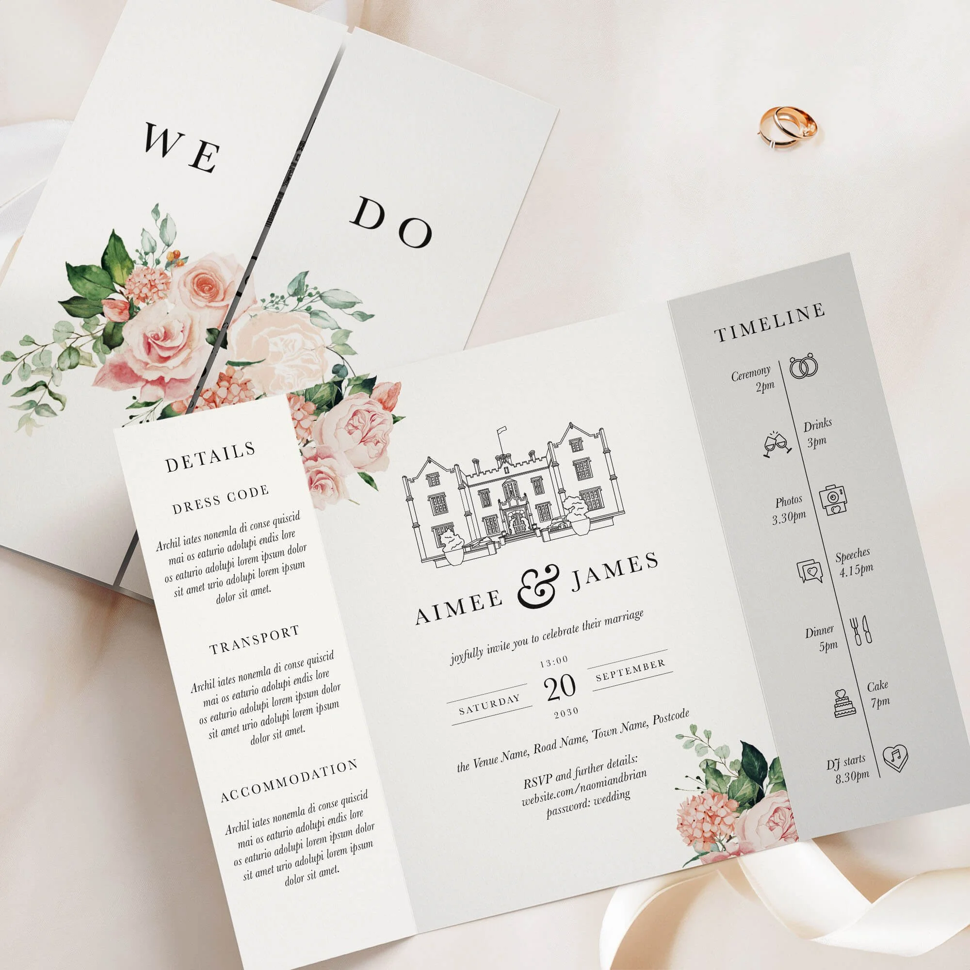 The Venue (Floral) Gatefold Wedding Invitation