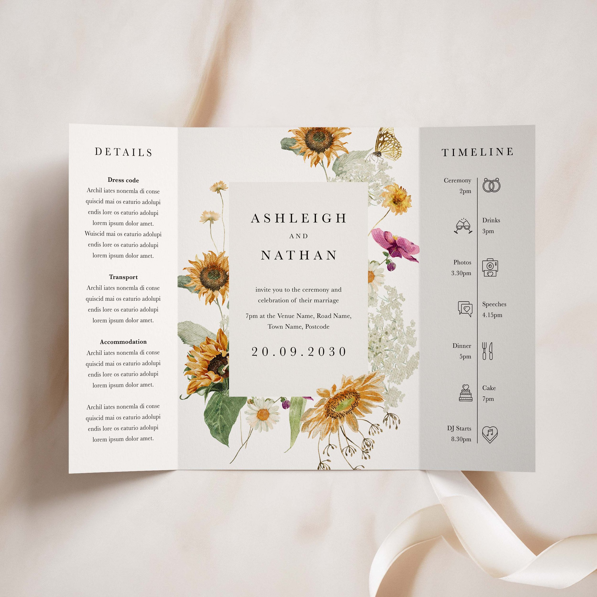 Sunflower Gatefold Wedding Invitations