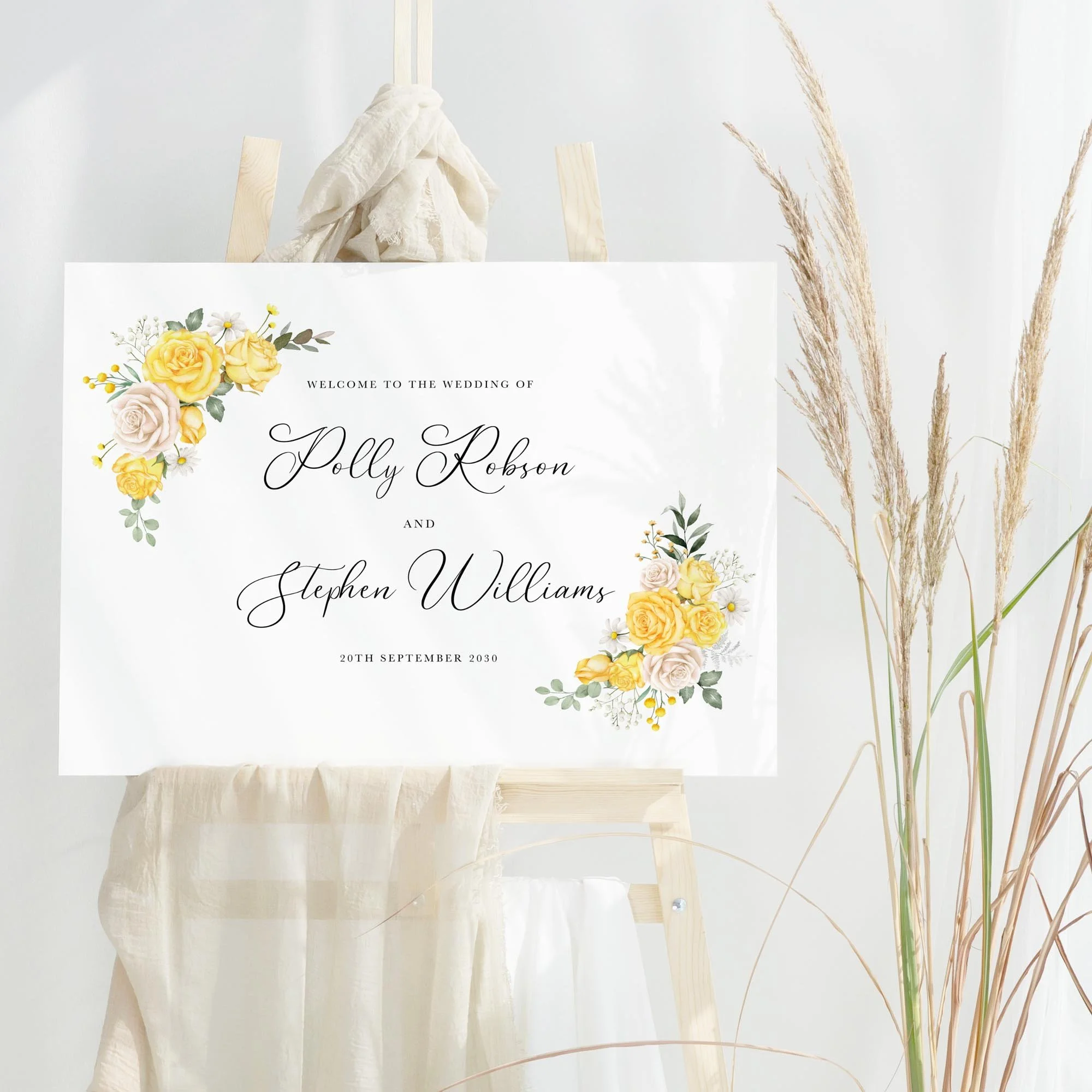 Yellow Rose wedding welcome sign design