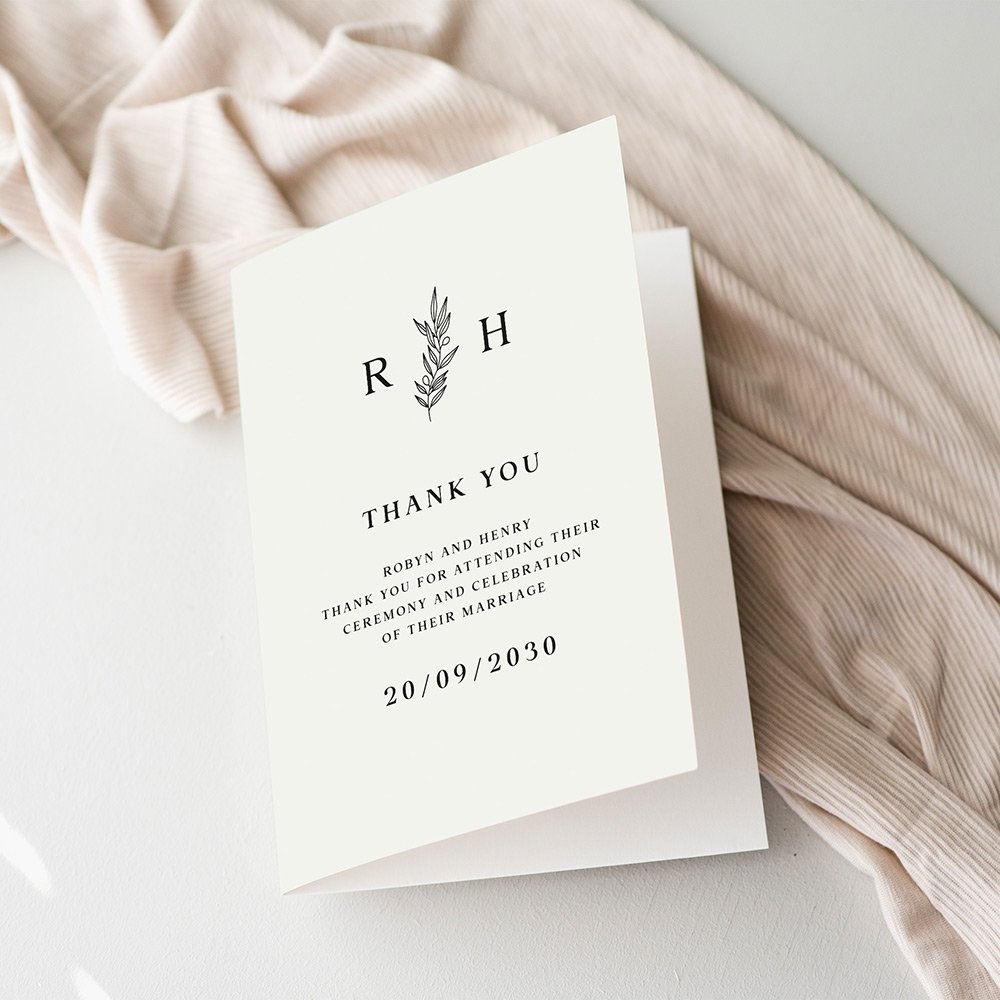 Black and White Monogram Wedding Thank You Cards