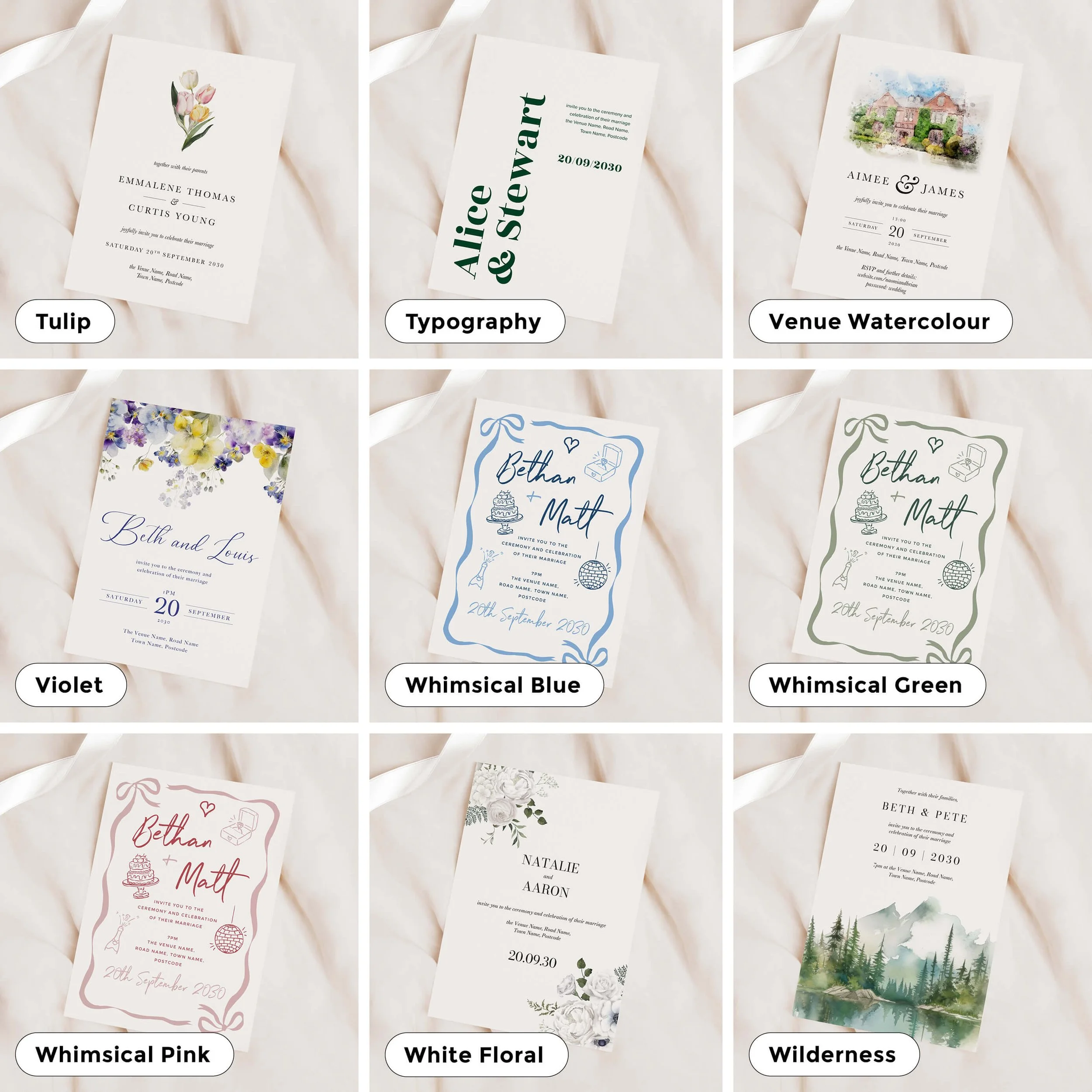 A5 Wedding invitations in lots of different designs