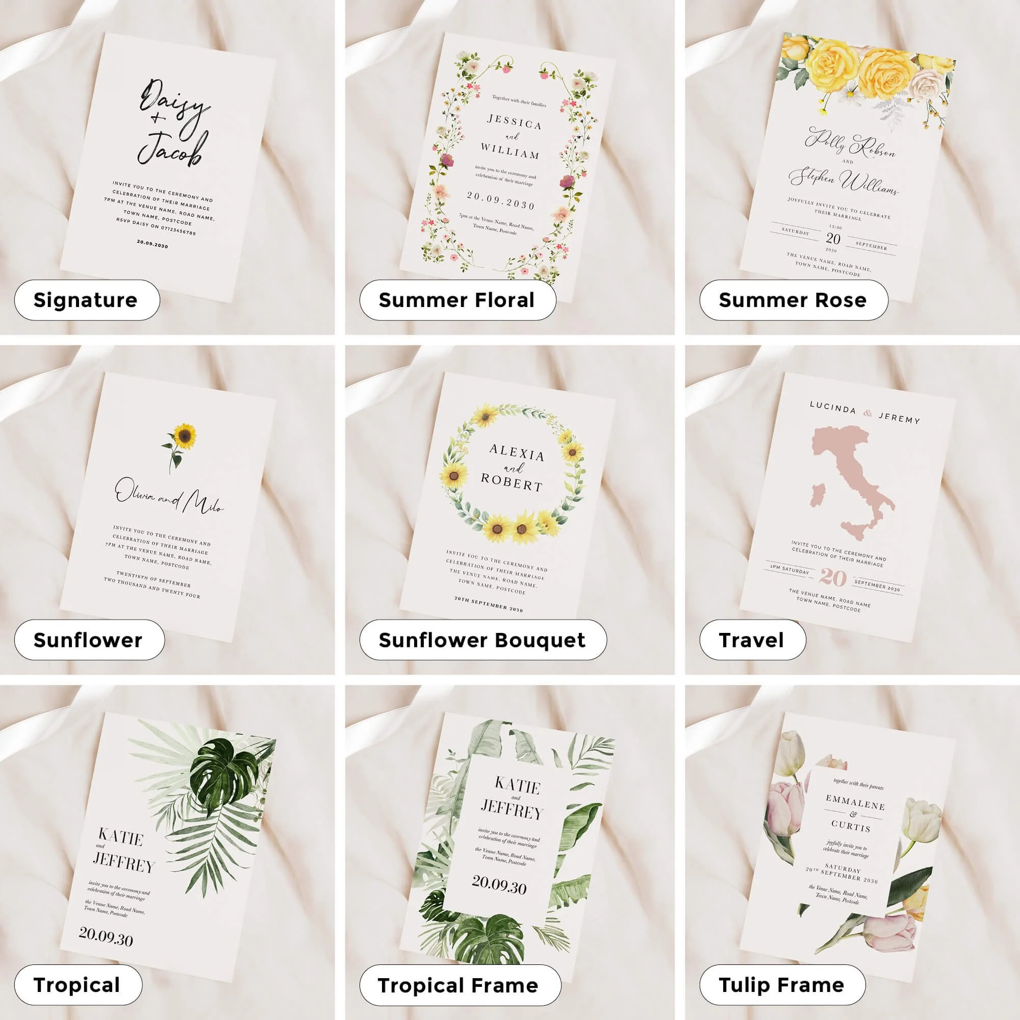 A5 Wedding invitations in lots of different designs