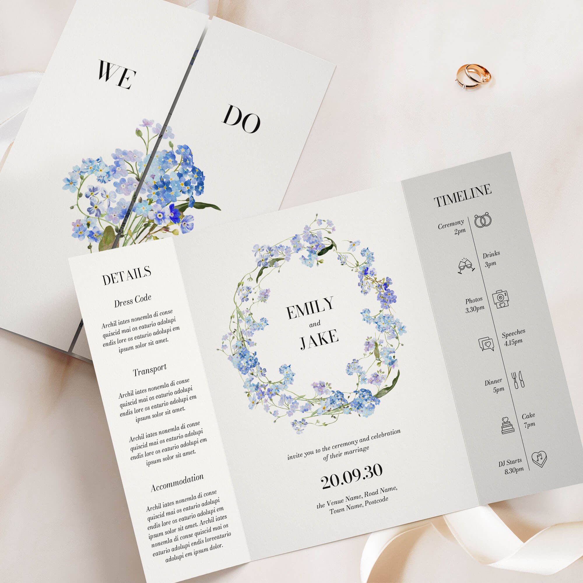 The Forget Me Not Gatefold Wedding Invitation