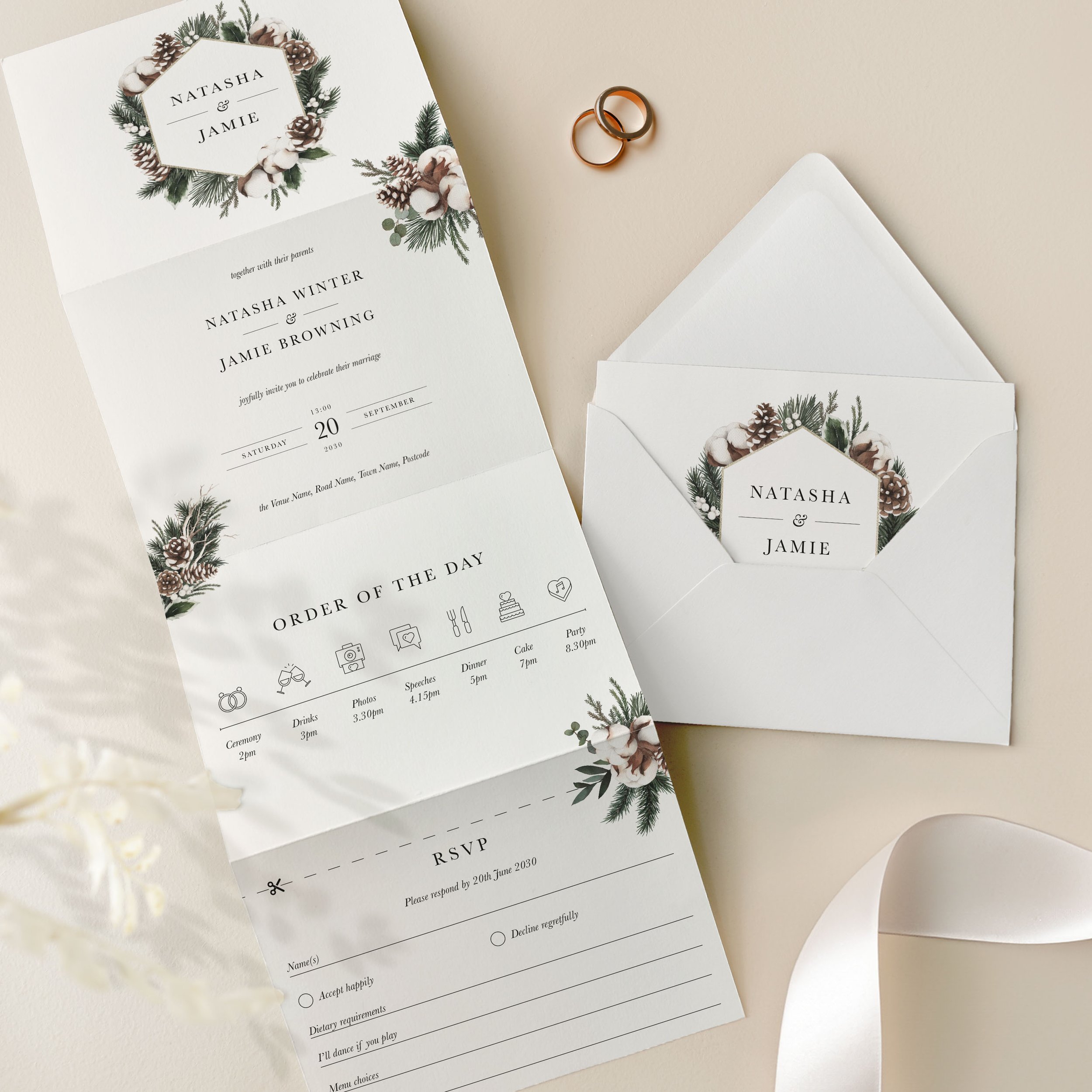 Winter Concertina Wedding Invites