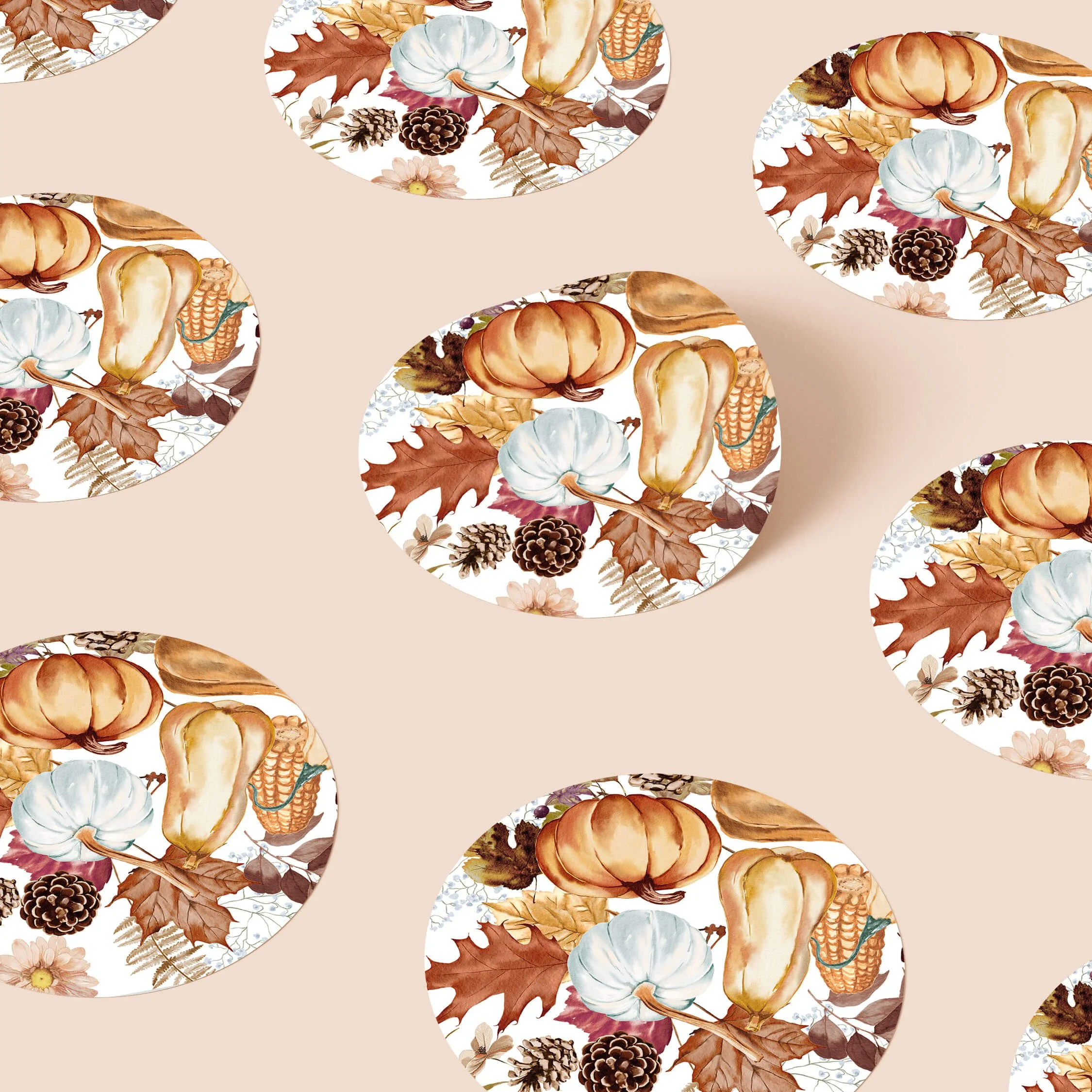 Autumn wedding stickers with pumpkins and seasonal foliage illustration