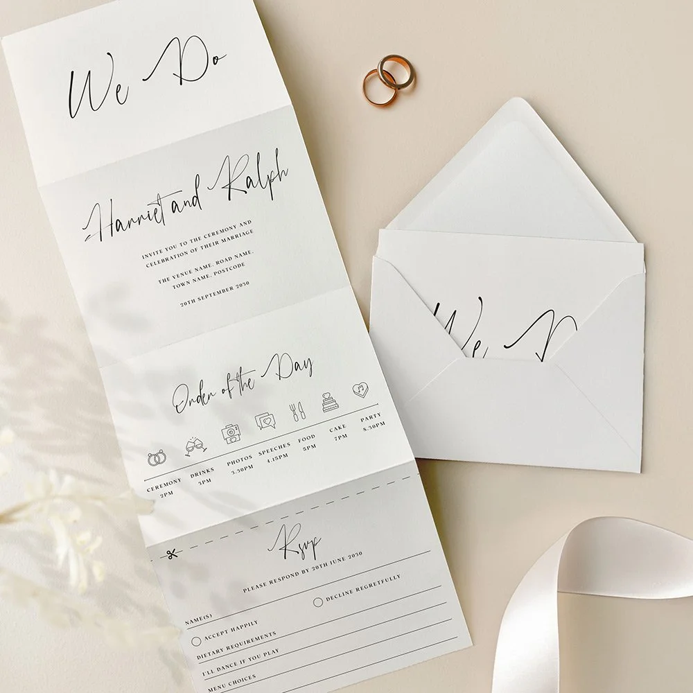 Black and White Calligraphy Concertina Wedding Invites
