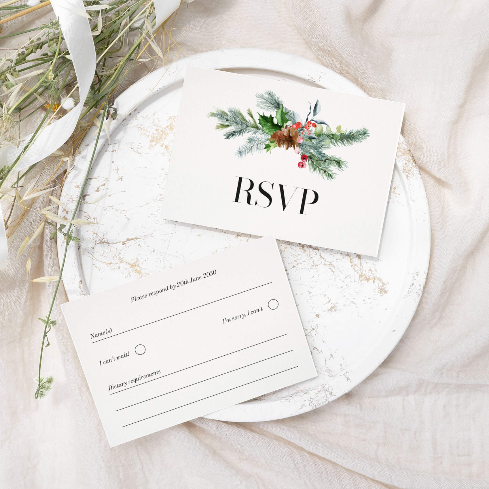 The Festive Wedding RSVP Cards