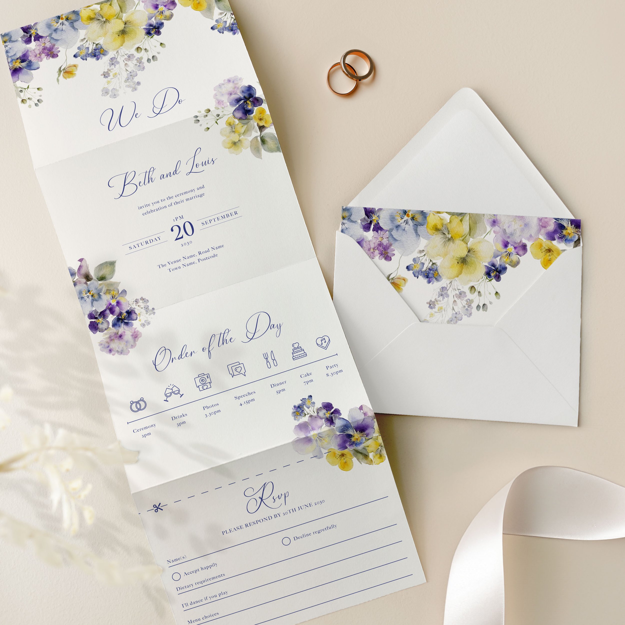 Purple Concertina Wedding Invitation Samples