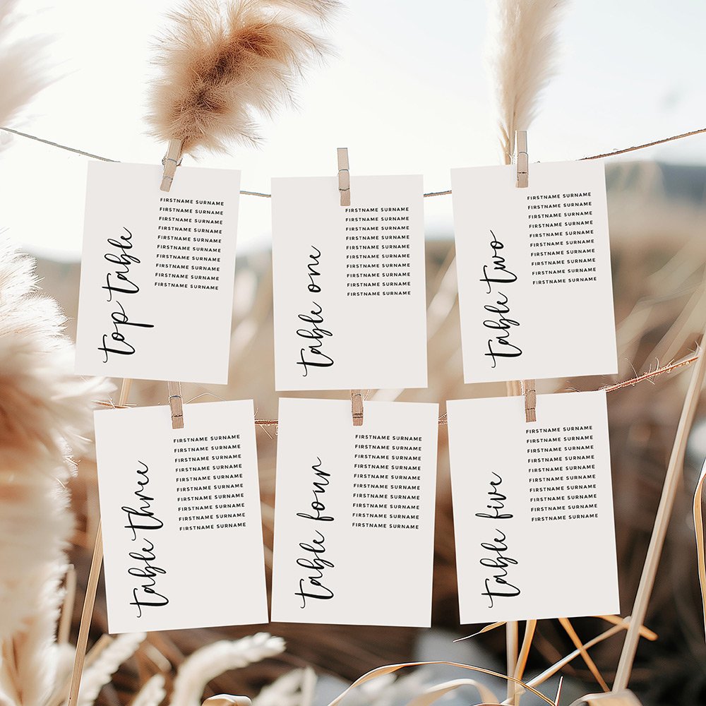 Modern Calligraphy Wedding Table Plan Cards