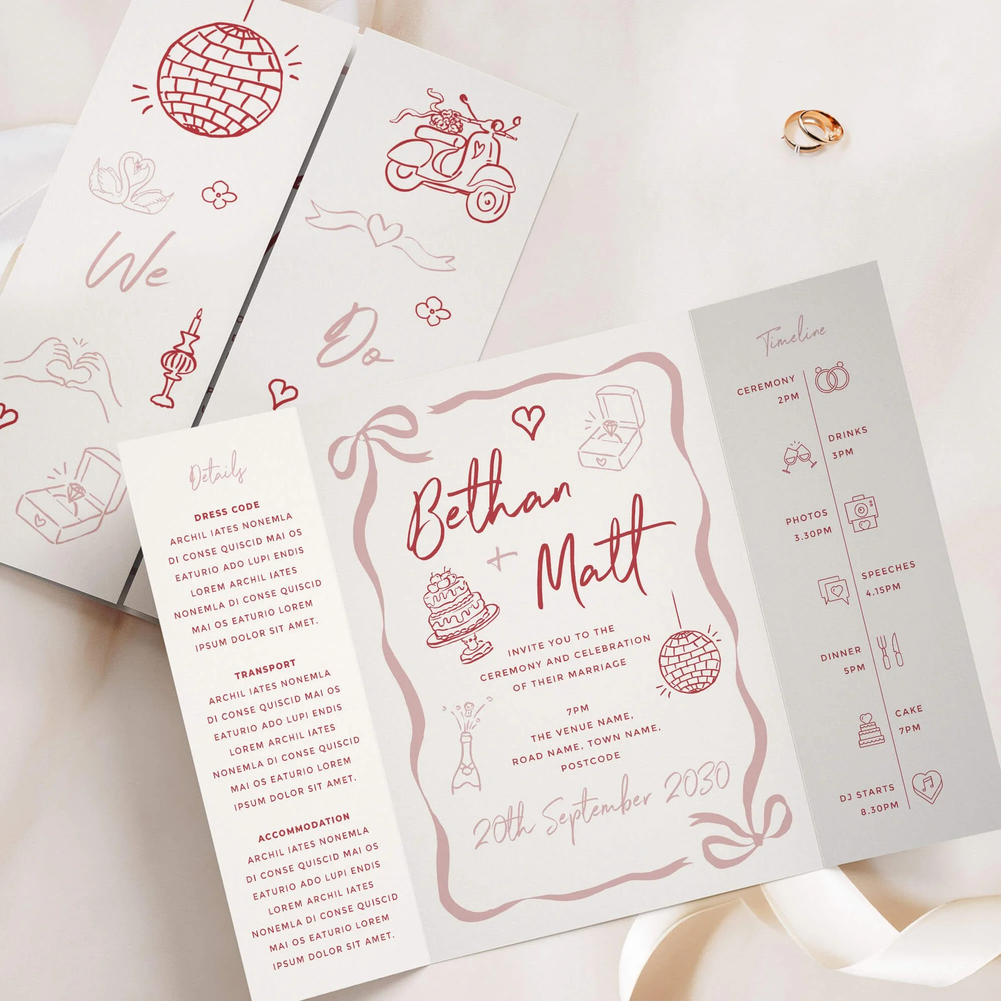 The Whimsical (Pink) Gatefold Wedding Invitation