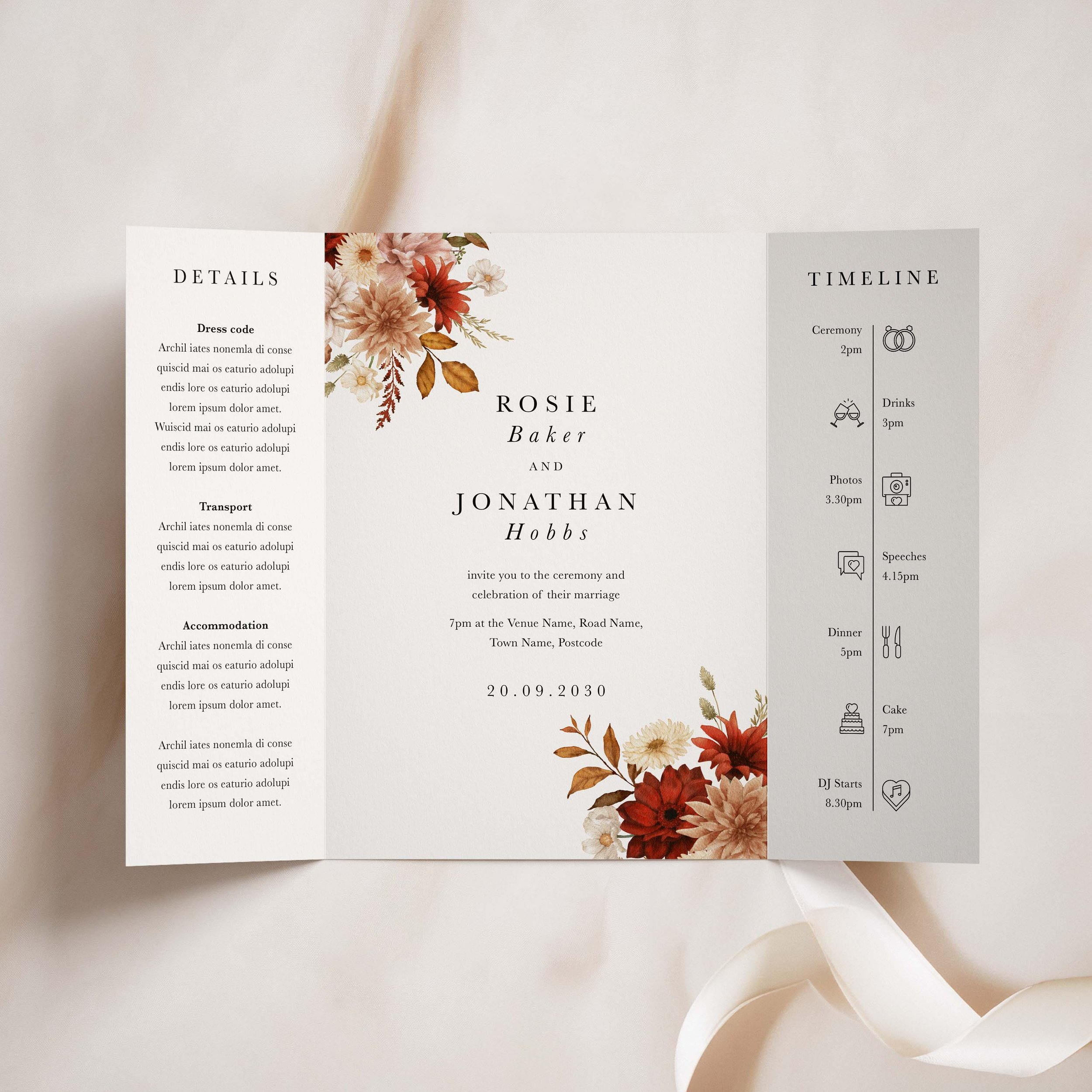 Orange Rustic Flowers Gatefold Wedding Invitation Samples