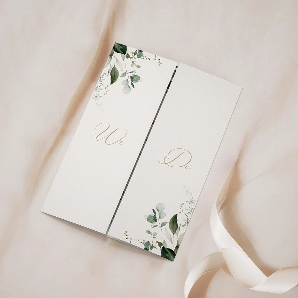Emerald Forest Foliage gatefold wedding invitation with rich leafy design
