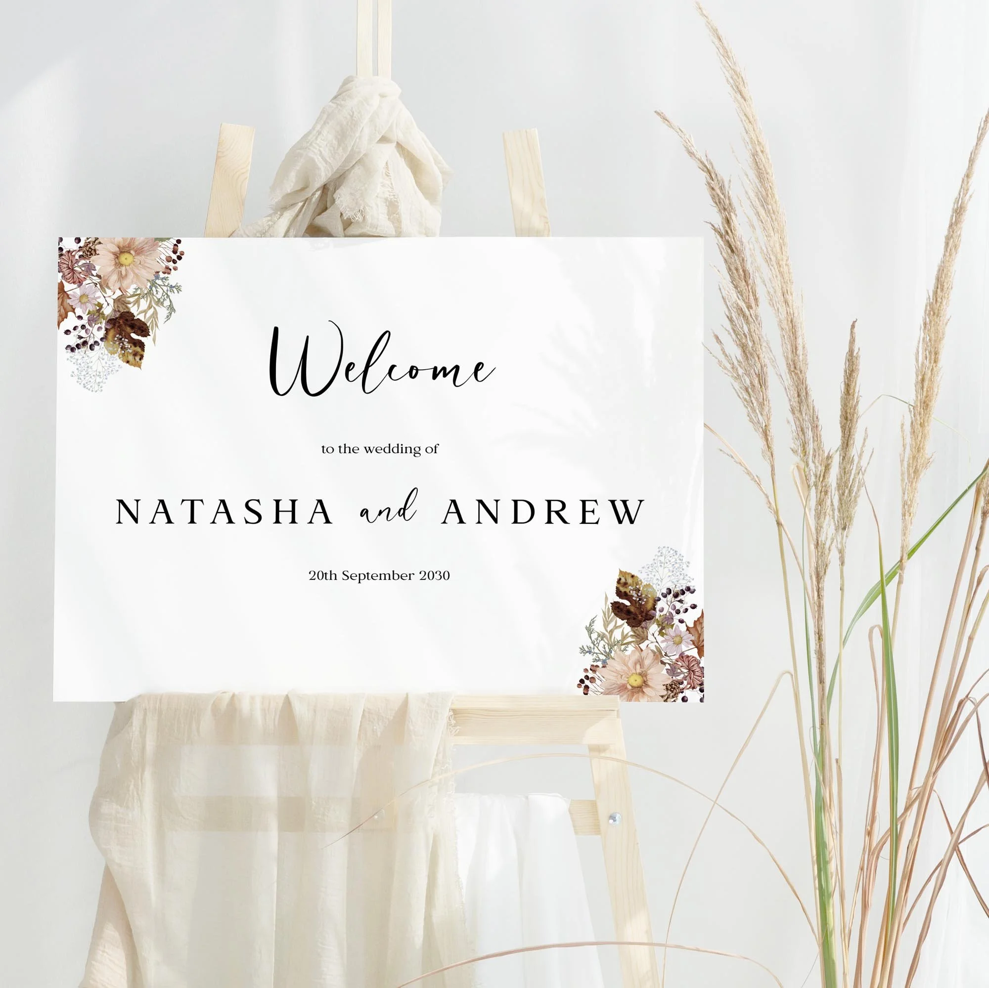 Autumn Leaves wedding welcome sign design