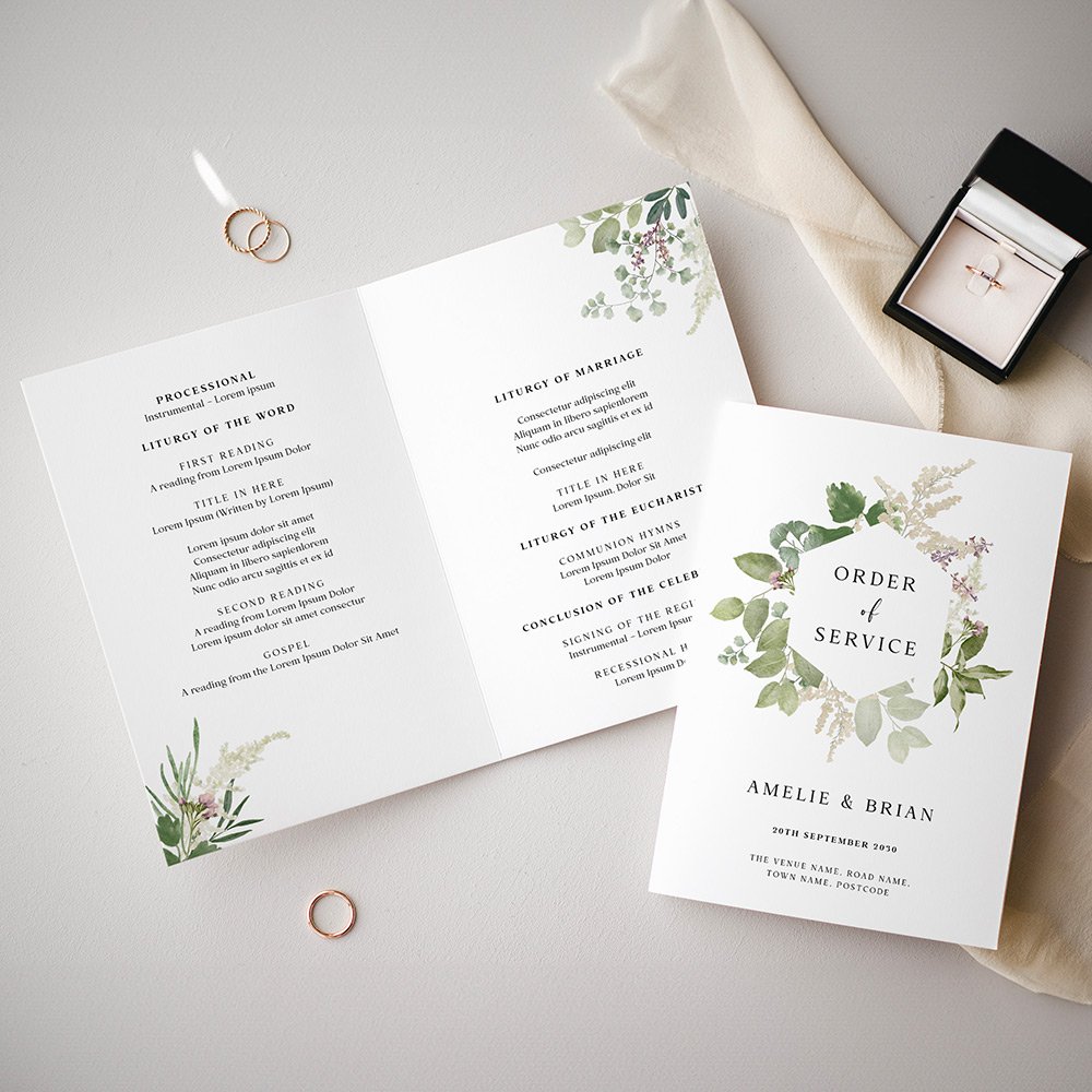 Greenery Botanical Printed Wedding Programme