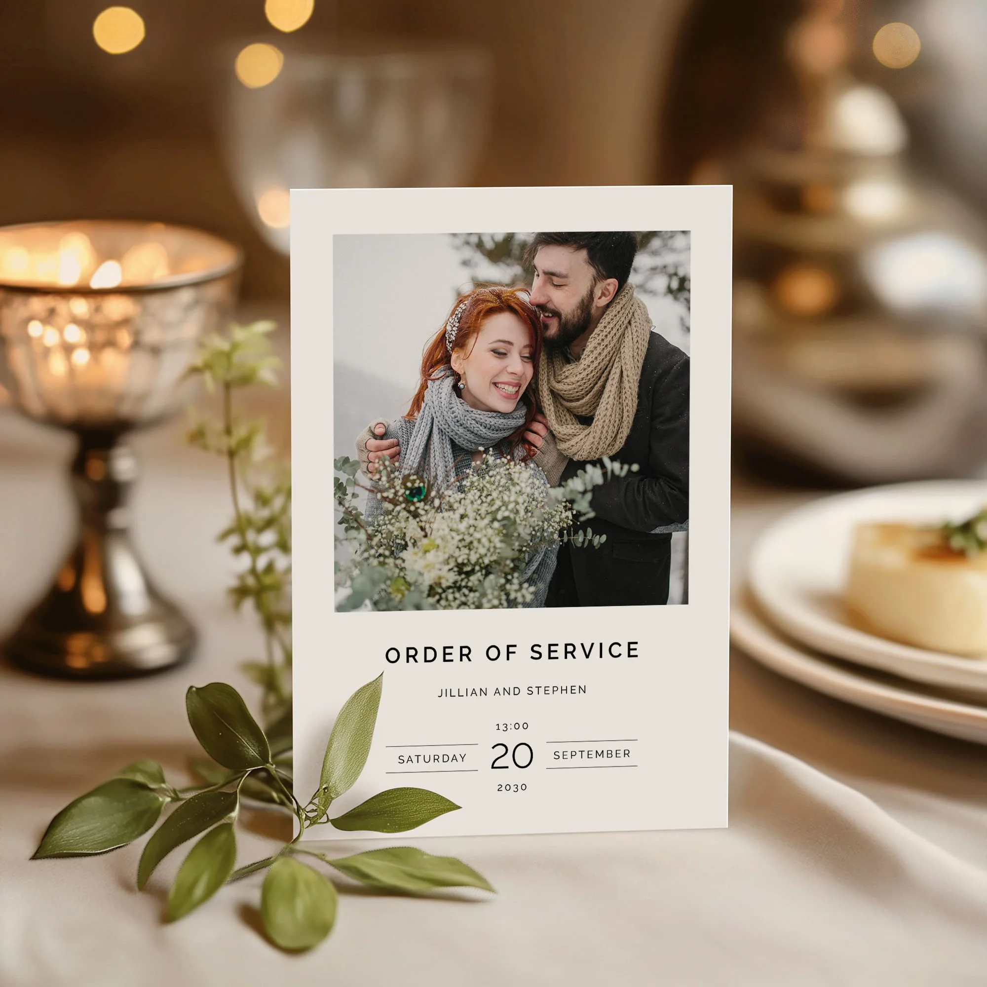 Custom Photo design wedding order of service standing upright on a wedding day