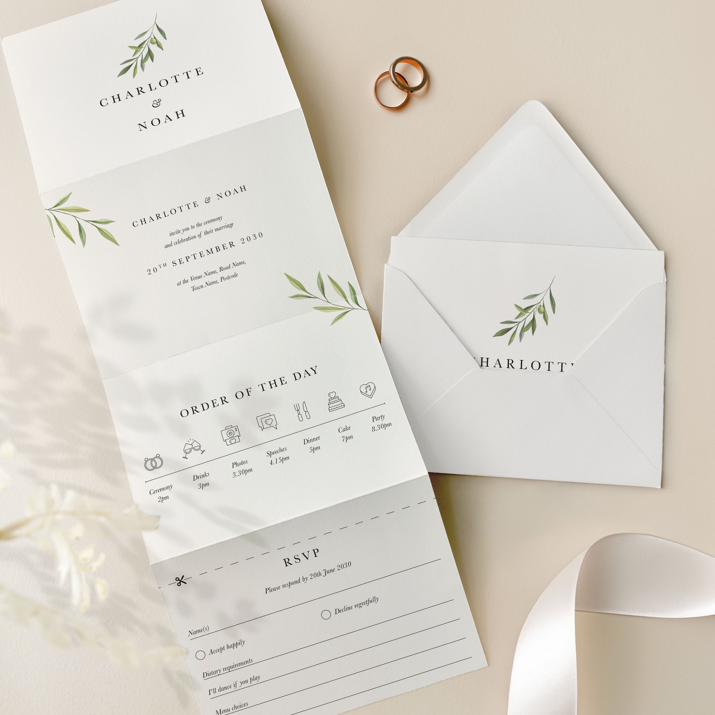 Olive Concertina Invite Samples