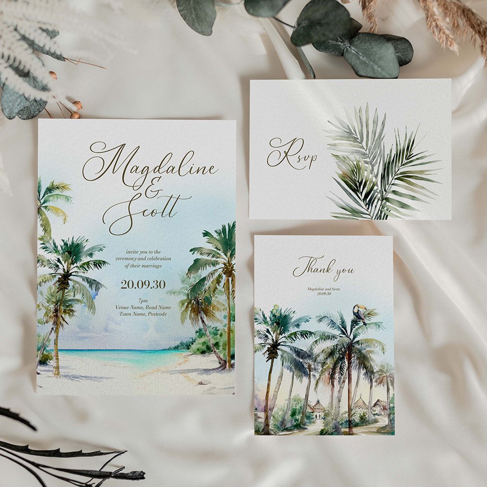 Tropical Island Destination Wedding Card Suite
