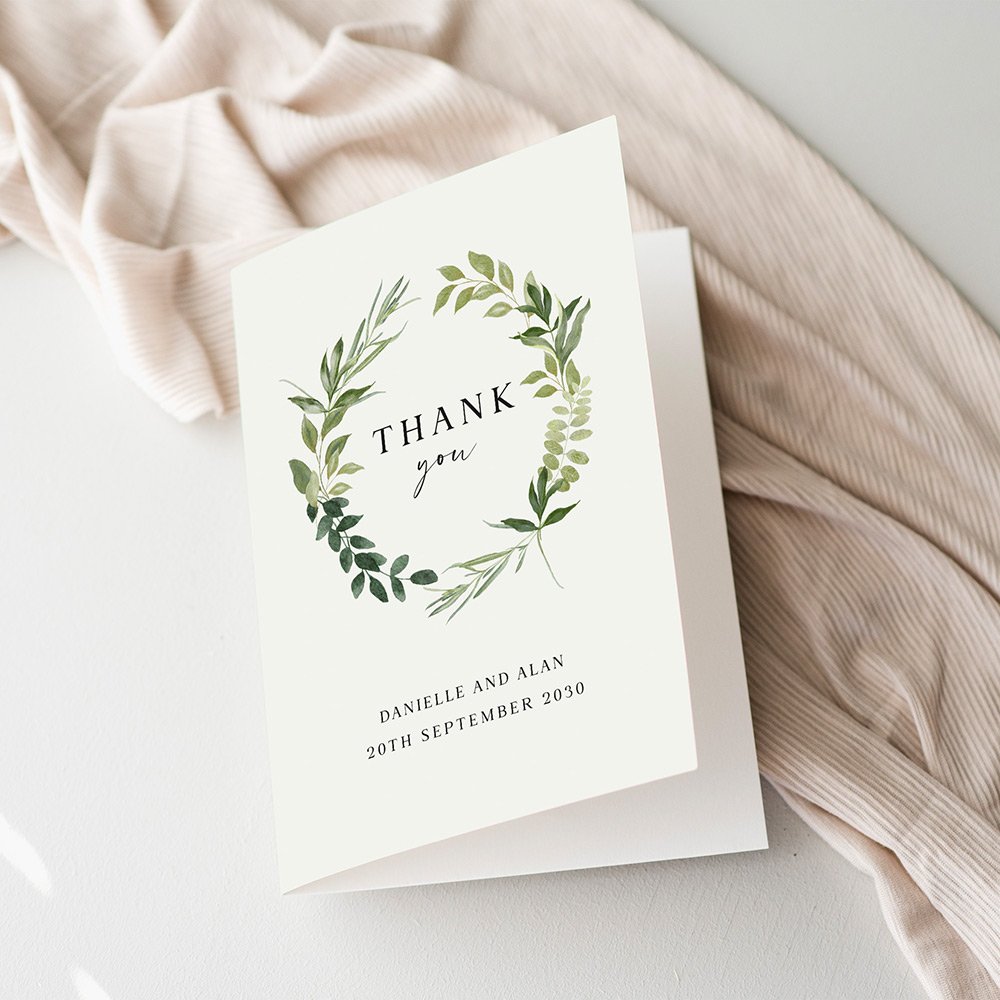 Greenery Wreath Thank You Cards For Wedding