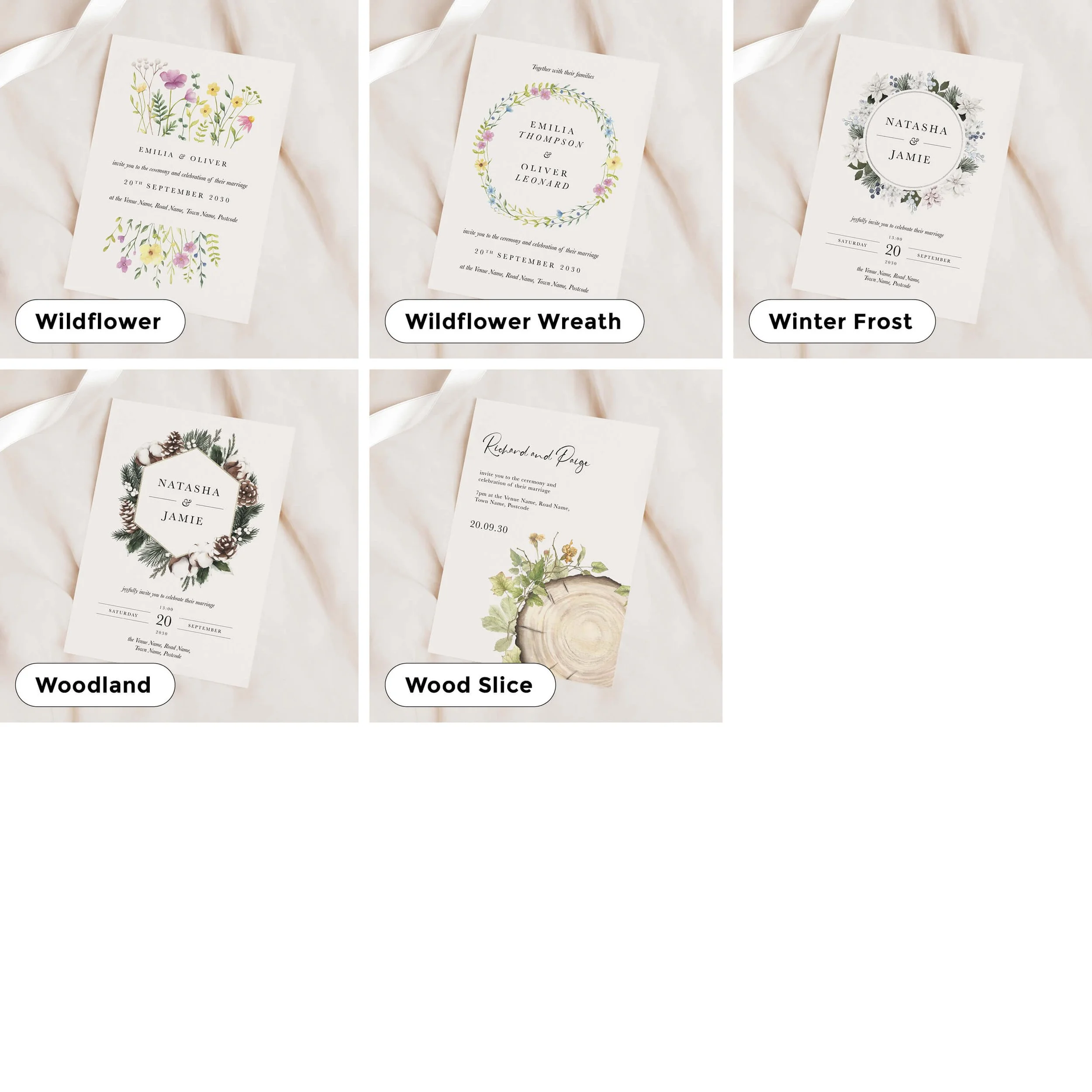 A5 Wedding invitations in lots of different designs