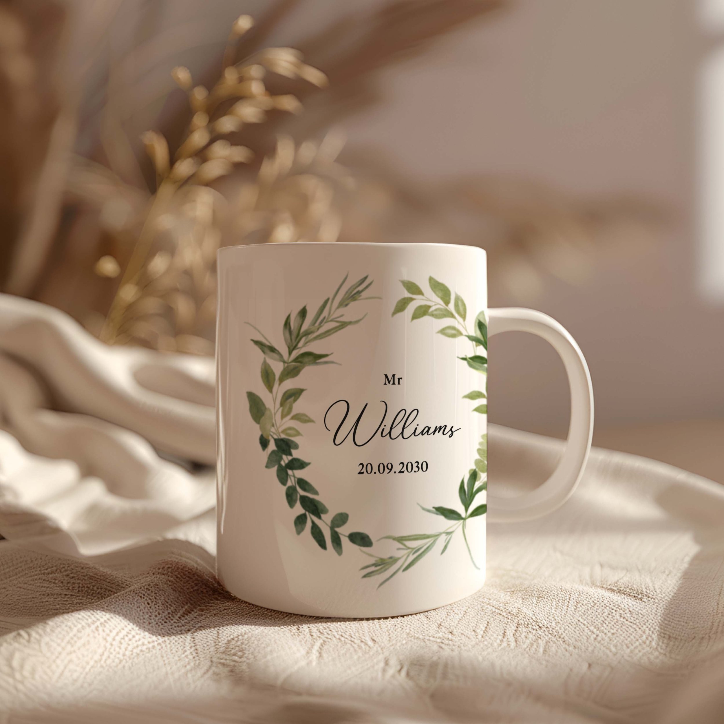 Custom Greenery Mr and Mrs Mug