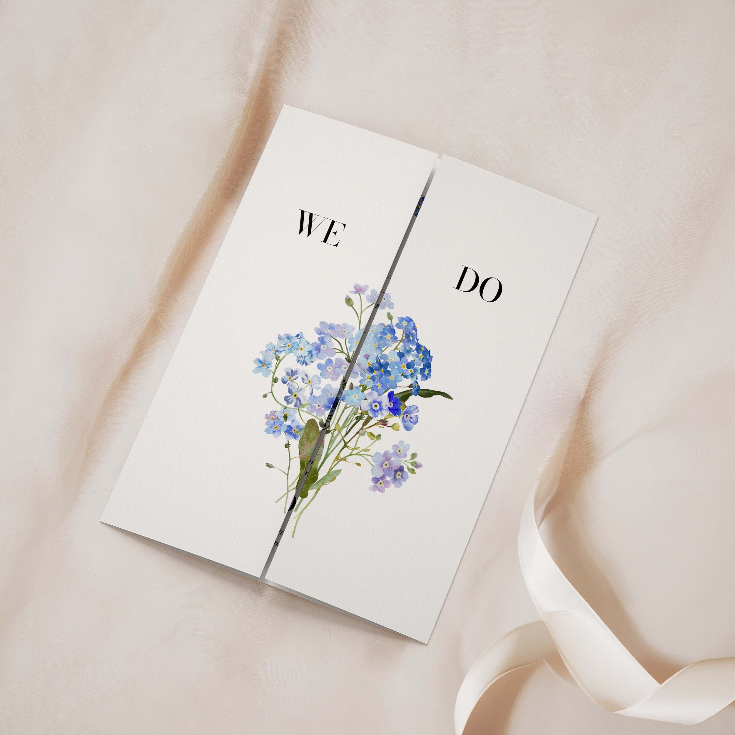 Blue Forget Me Not Floral Folded Wedding Invitations