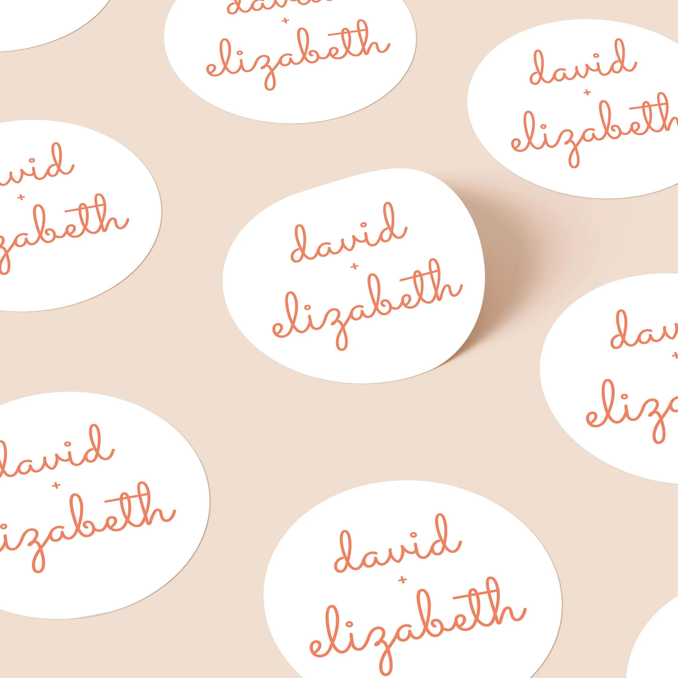 Scallop personalised wedding stickers with scalloped border design and elegant initials on round stickers