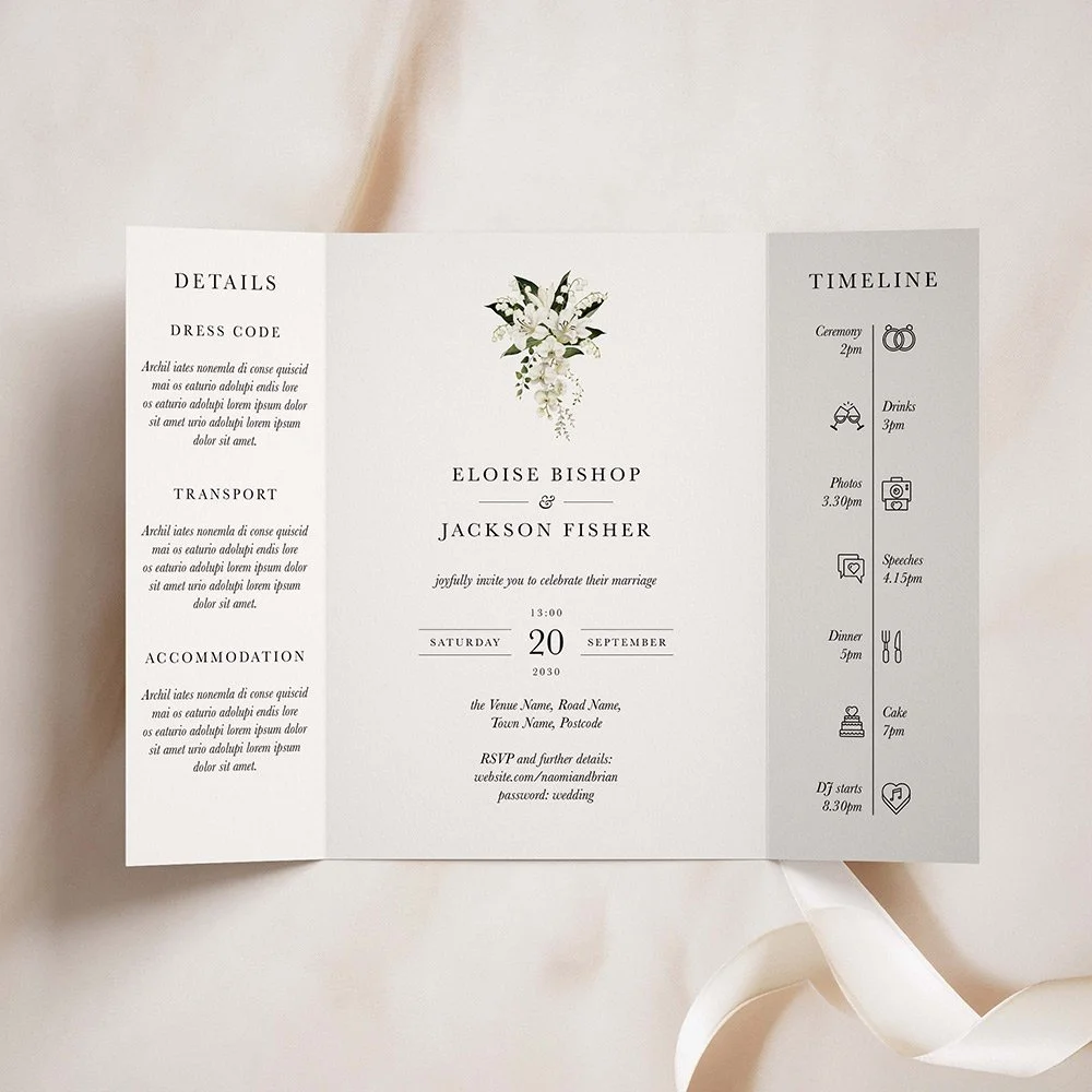 Minimal White Lily Gatefold Wedding Invites
