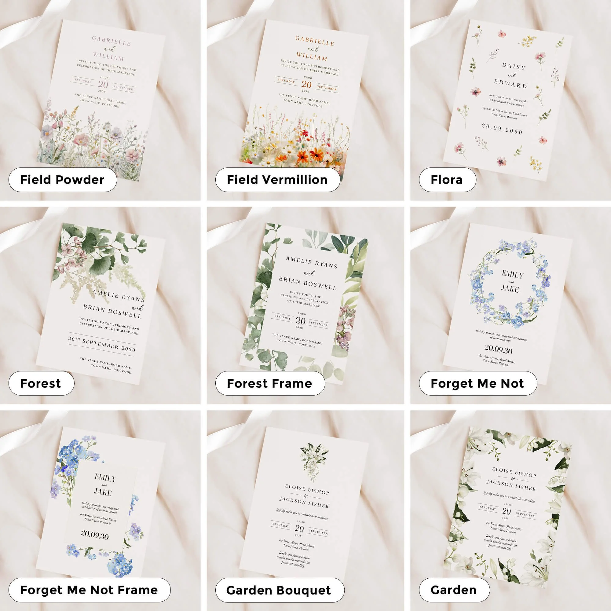 A5 Wedding invitations in lots of different designs