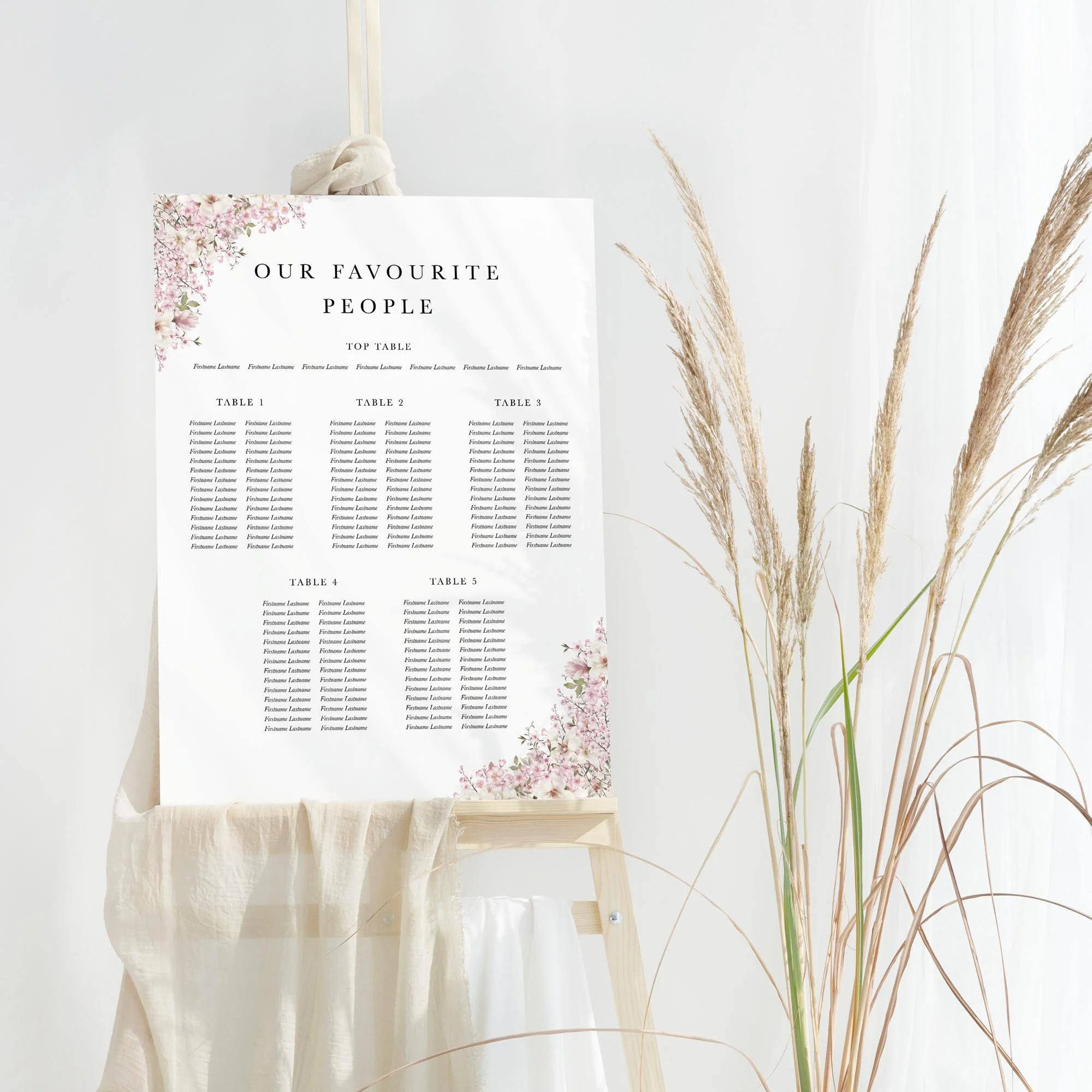 Cherry Blossom wedding table plan board seating chart sign