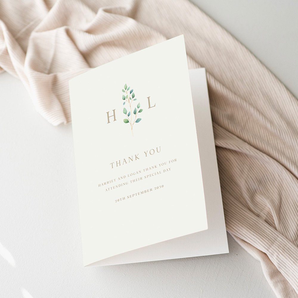 Eucalyptus Monogram Thank You Cards For Wedding