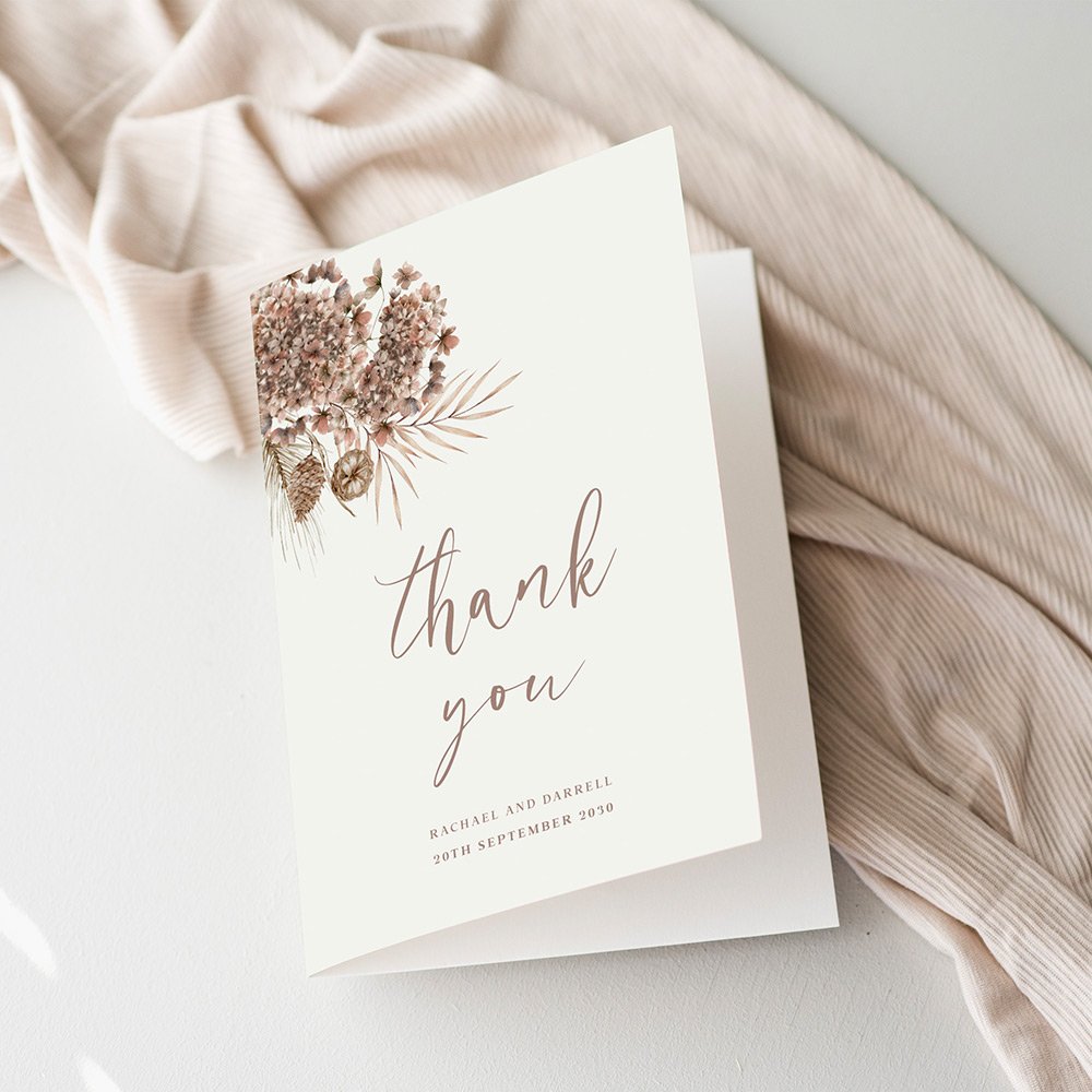 Boho Brown Floral Thank You Cards For Wedding