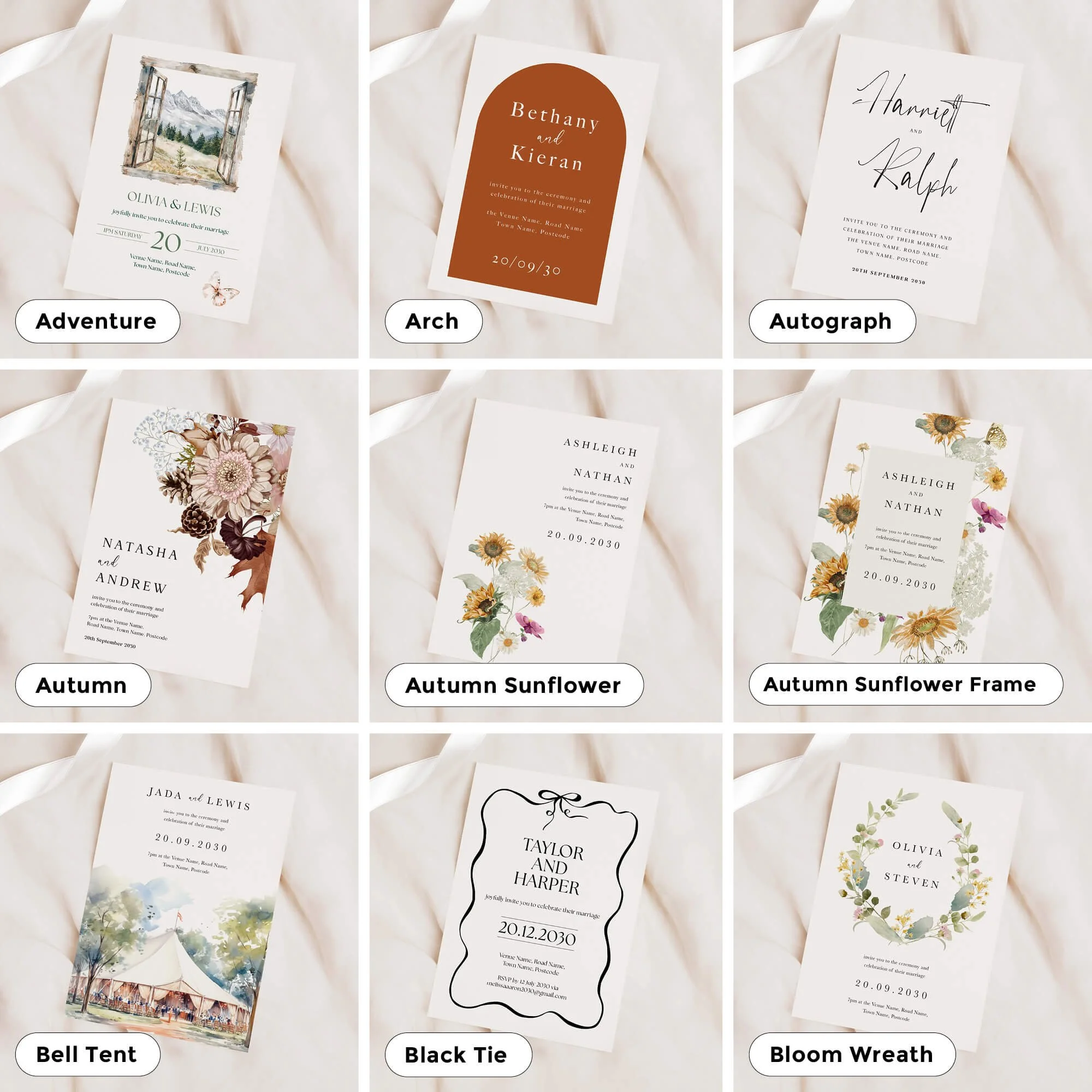 A5 Wedding invitations in lots of different designs