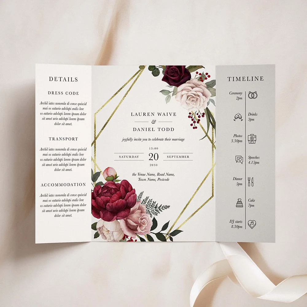 Blush and Burgundy Floral Gatefold Wedding Invites