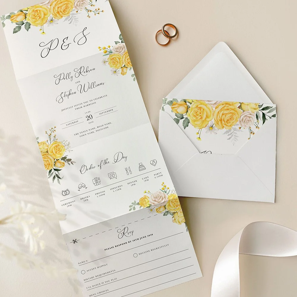 Yellow Rose Concertina Wedding Invites
