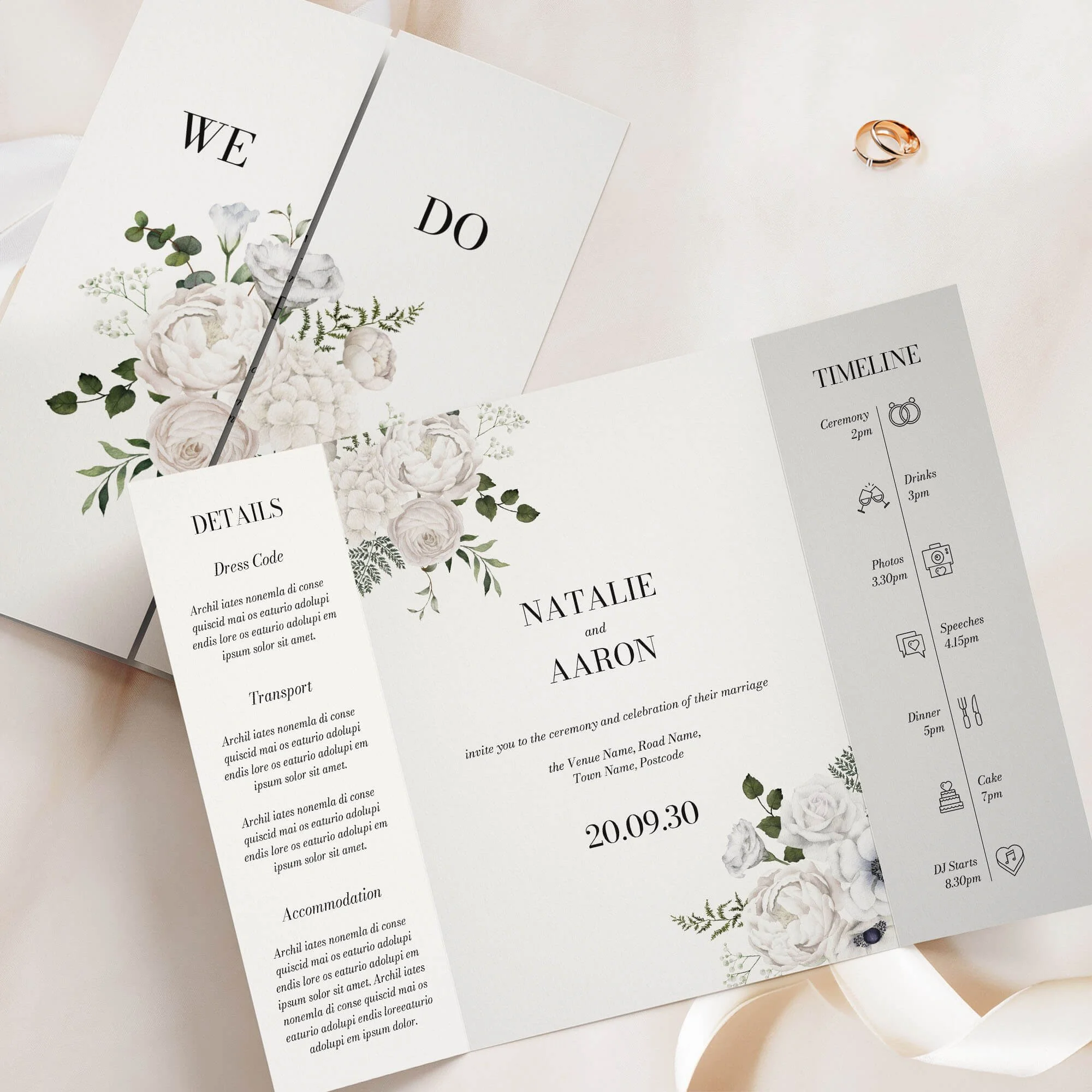 The White Floral Gatefold Wedding Invitation