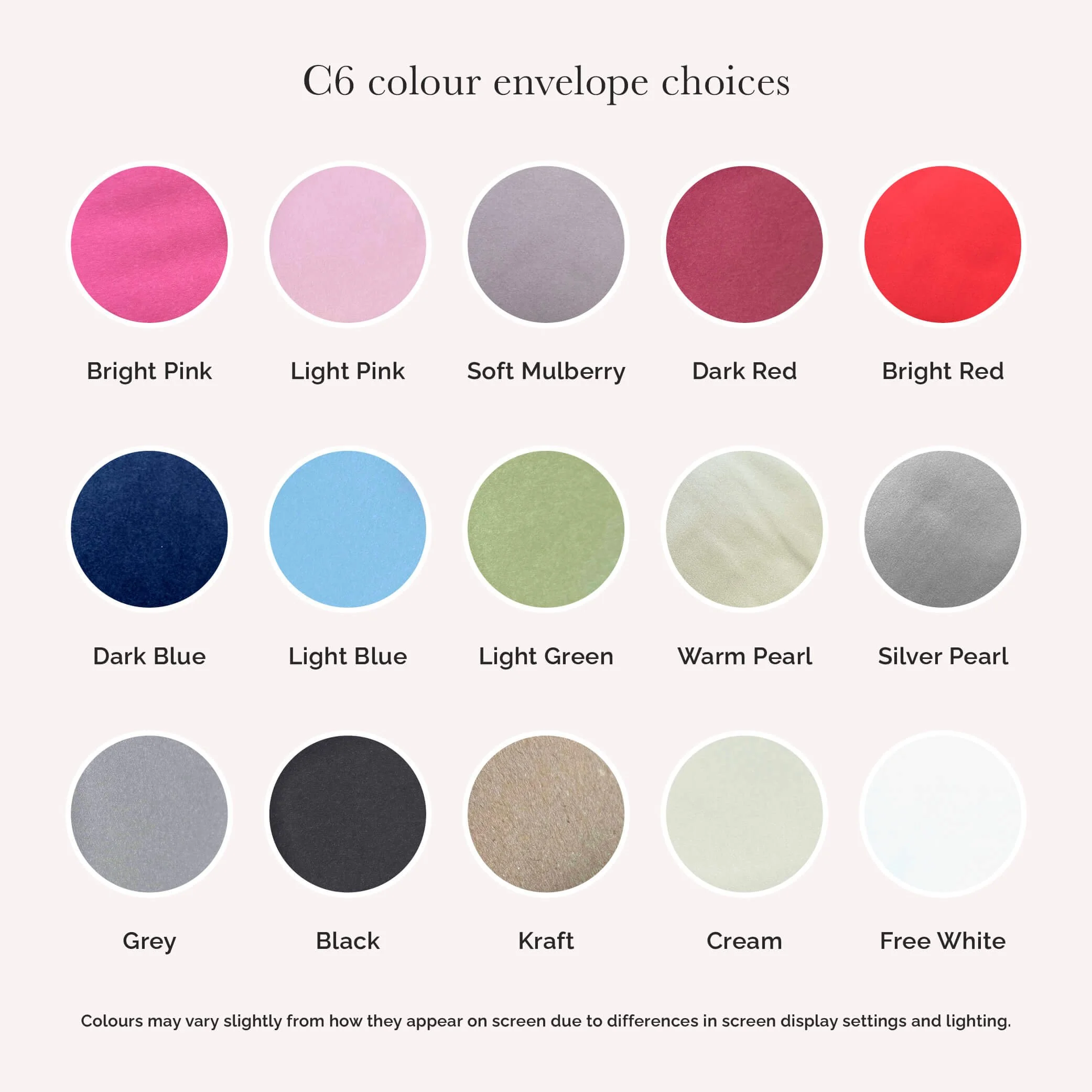 selection of coloured envelopes available with wedding stationery orders