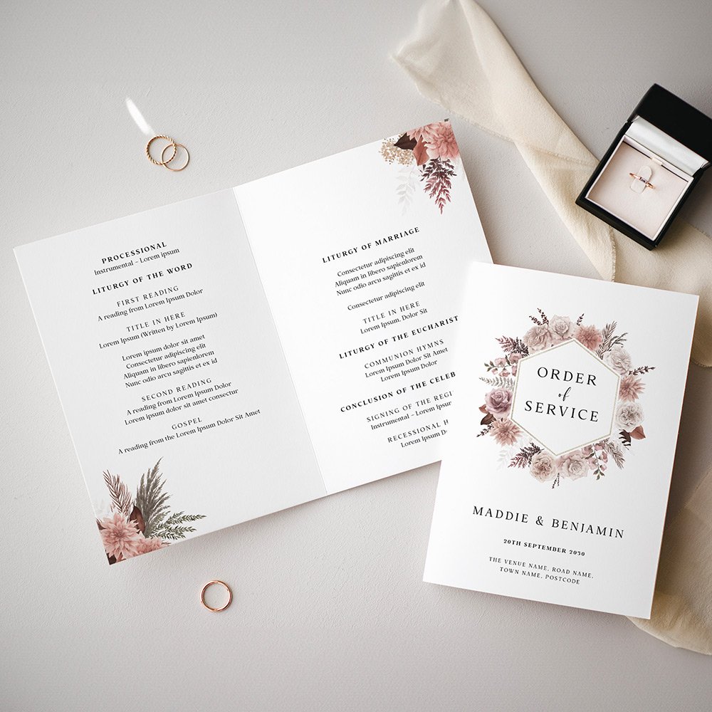 Dusty Pink Boho Printed Wedding Order of Services