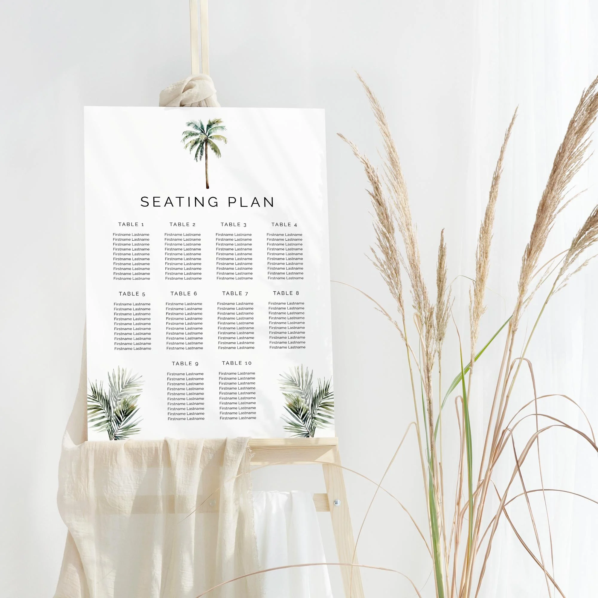 Modern Palm Tree wedding table plan board seating chart sign
