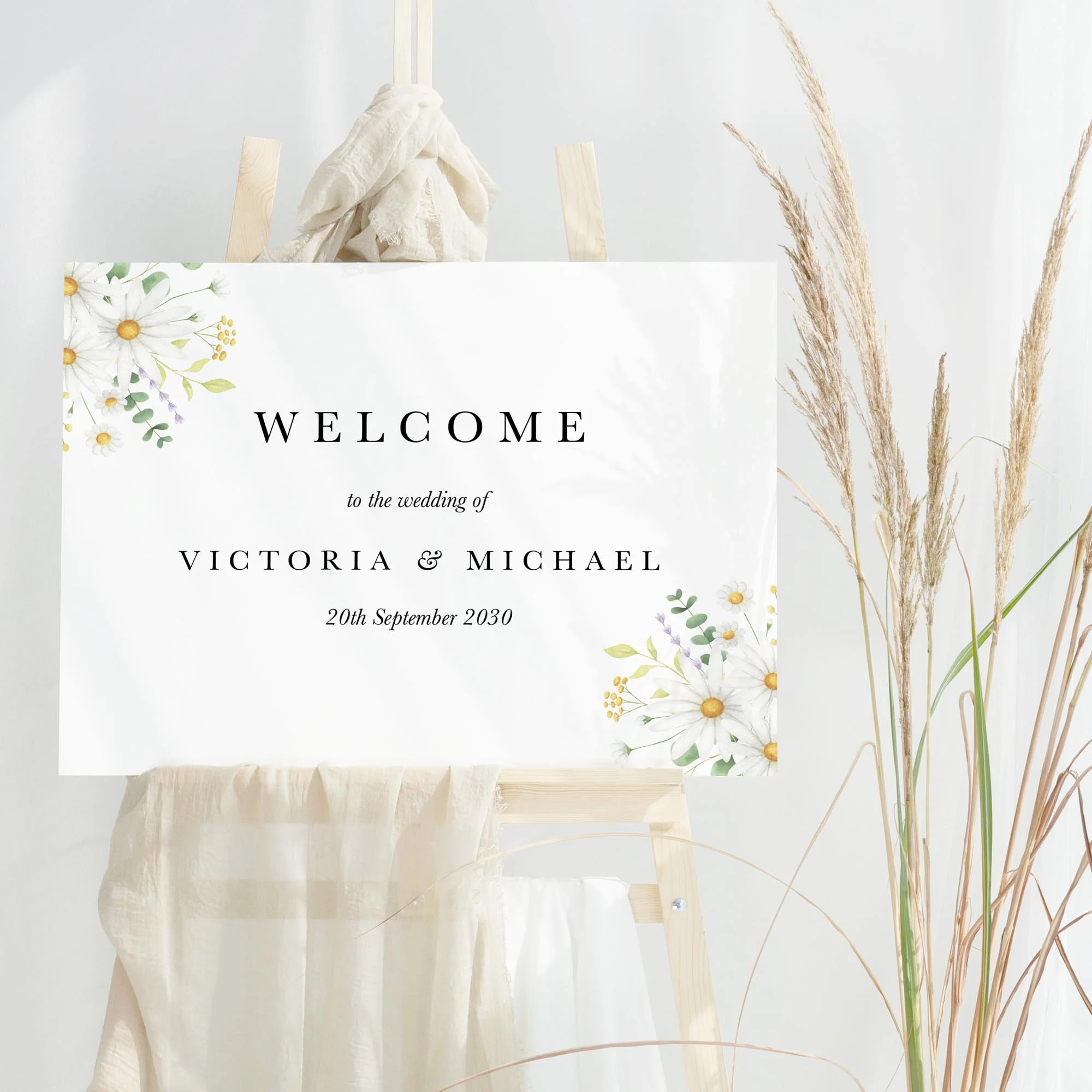 Daisy wedding welcome sign design