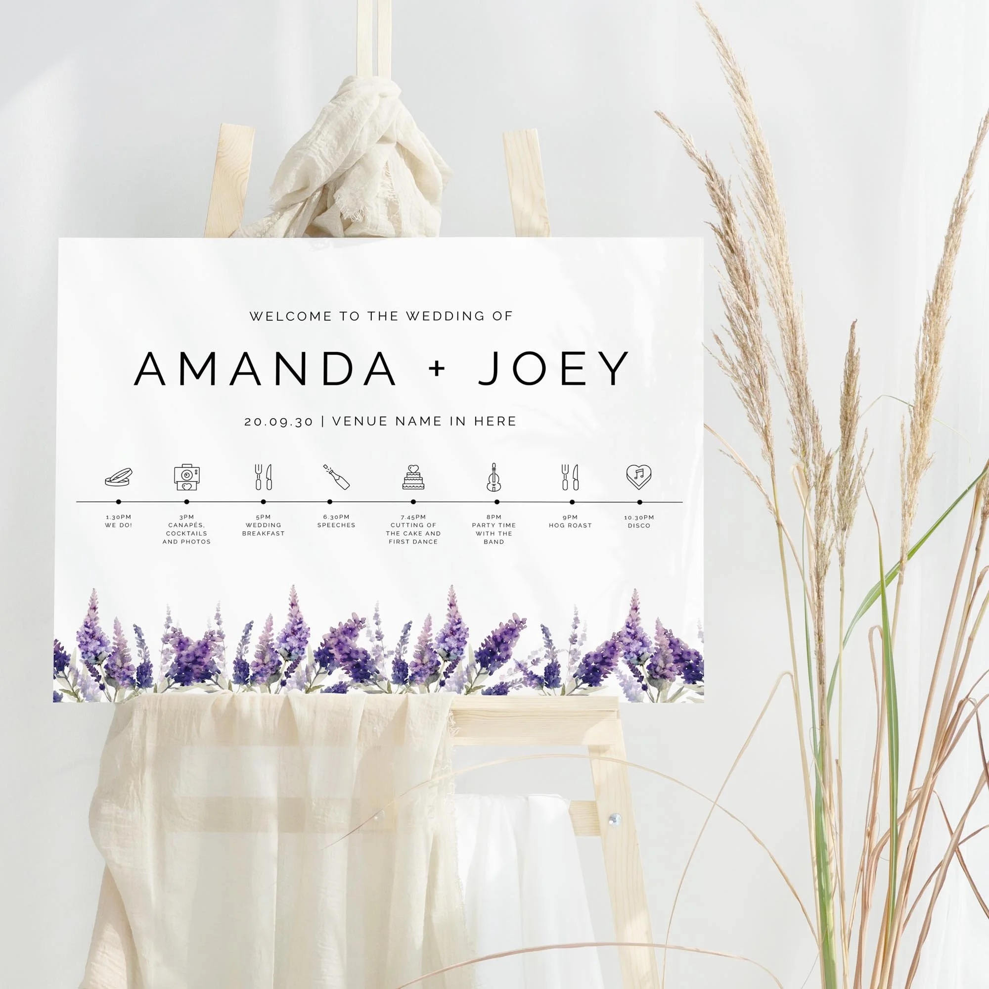Lavender wedding welcome sign design