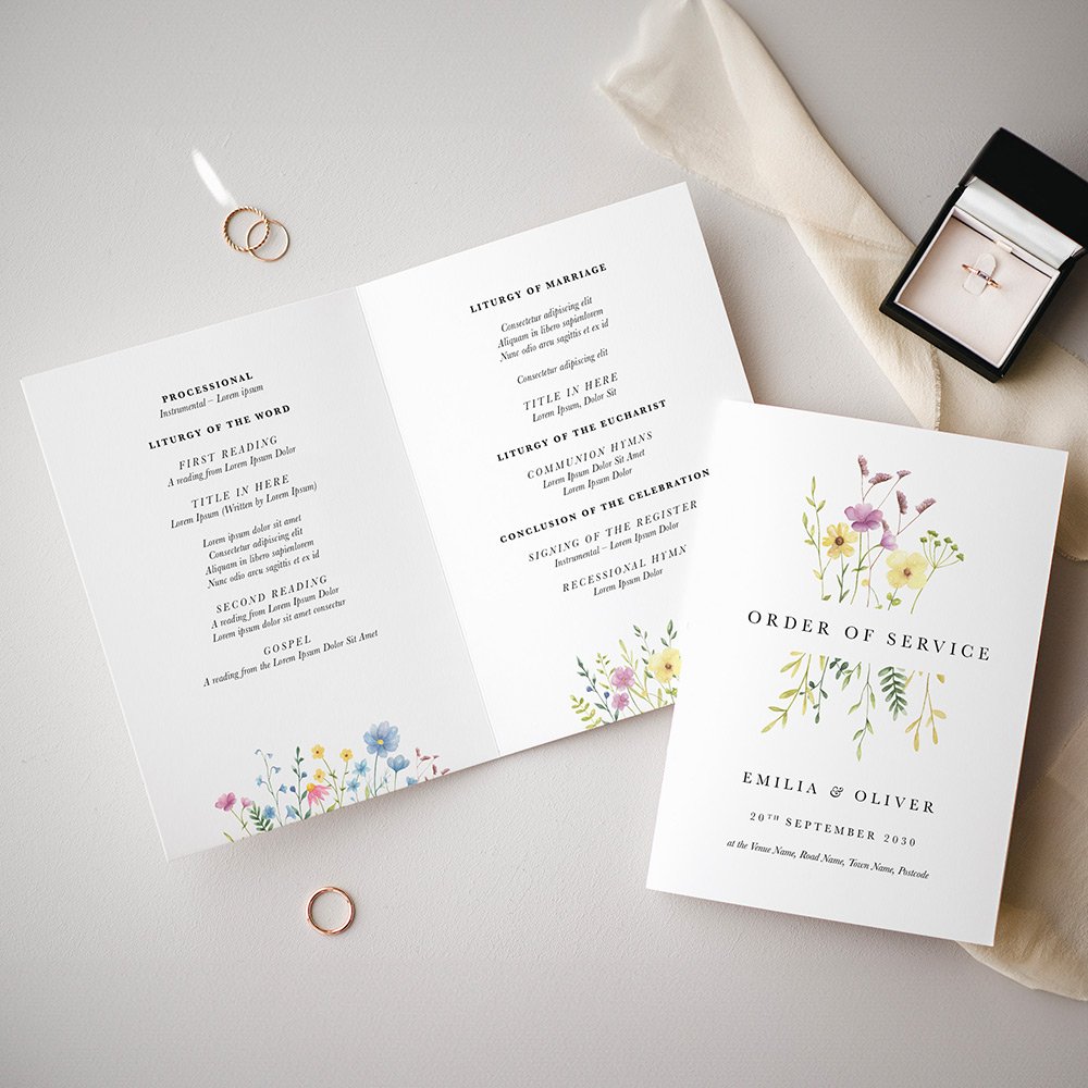 Wildflower Floral Wedding Order of Service Booklet