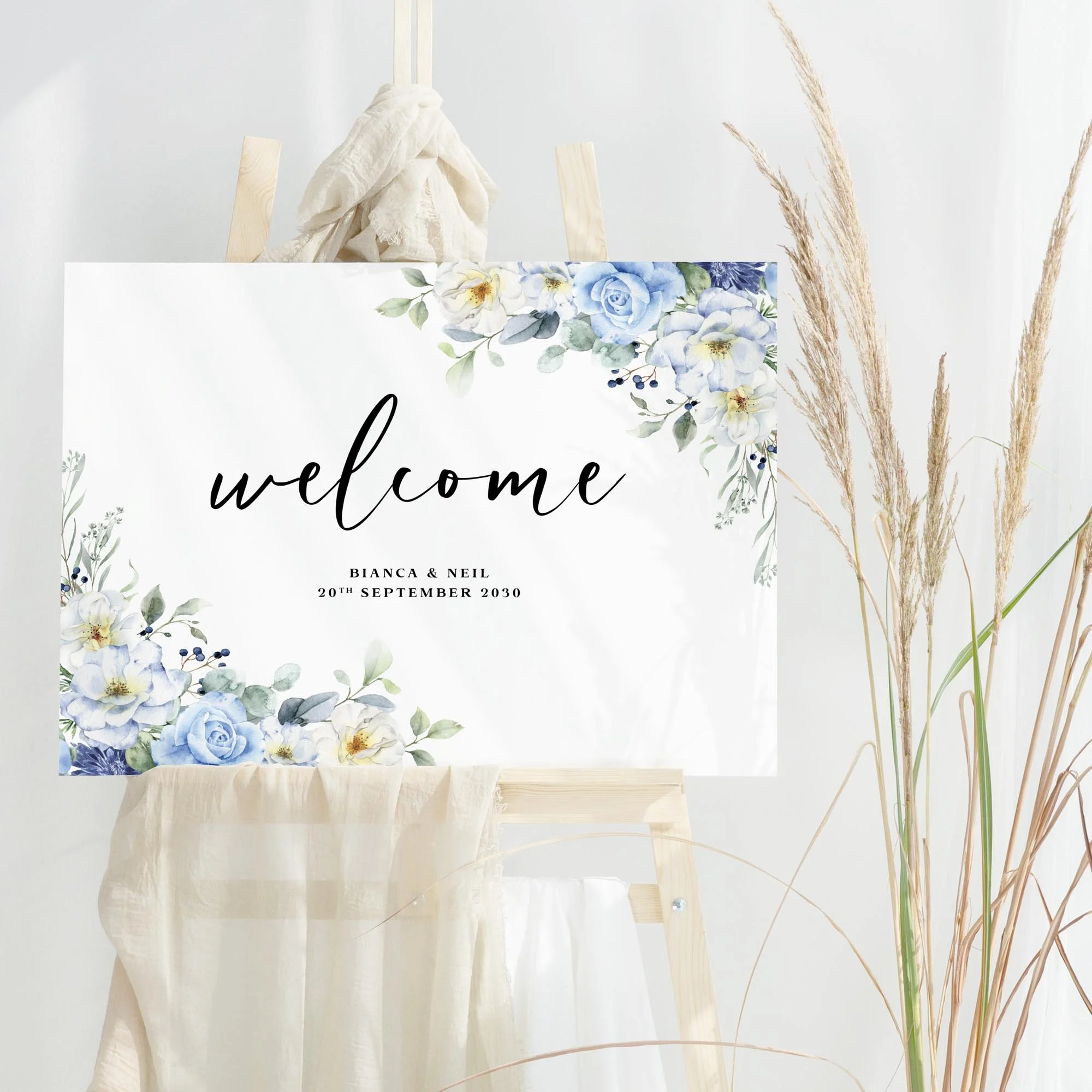 Blue Floral wedding welcome sign design