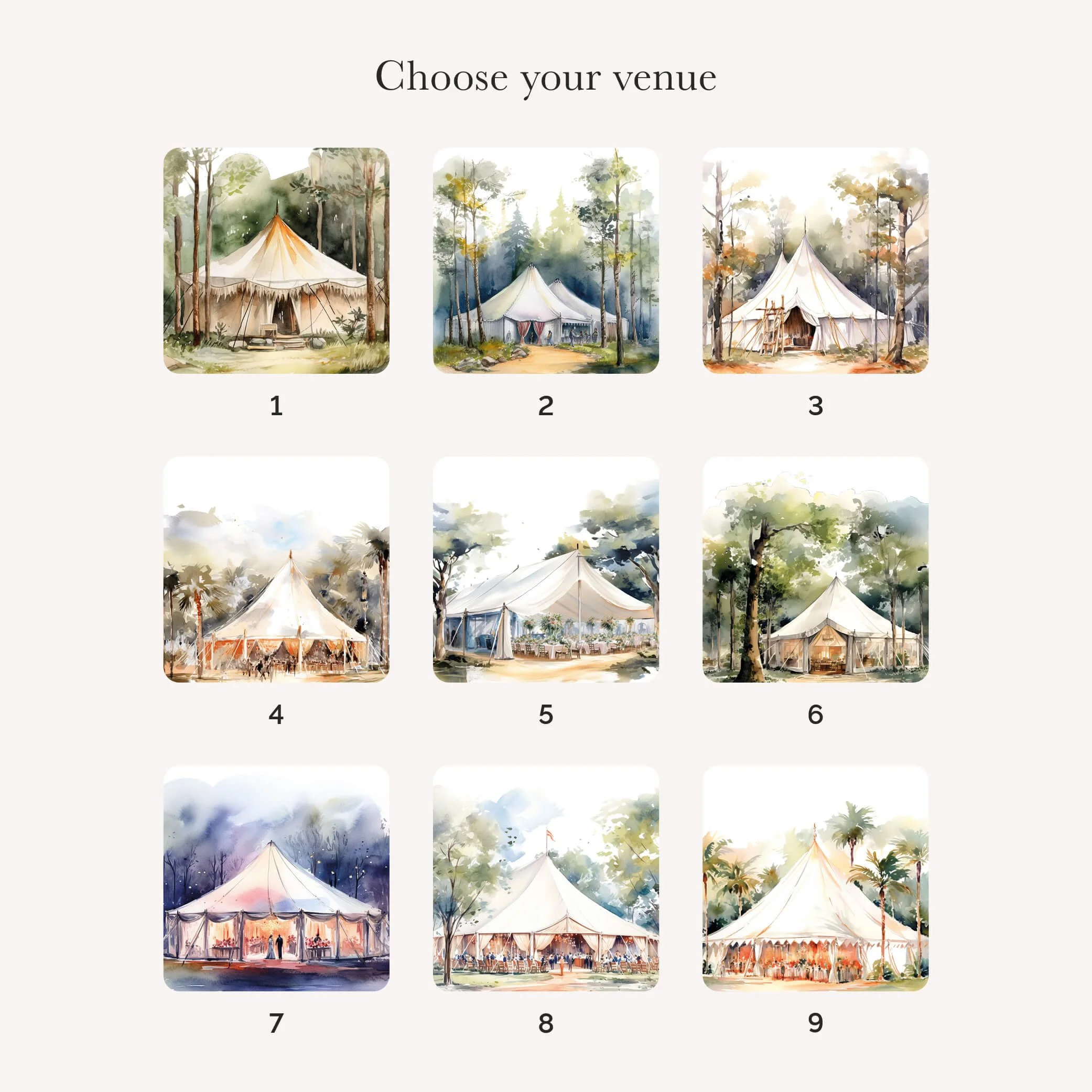 Personalised Bell Tent Illustration Wedding Stationery