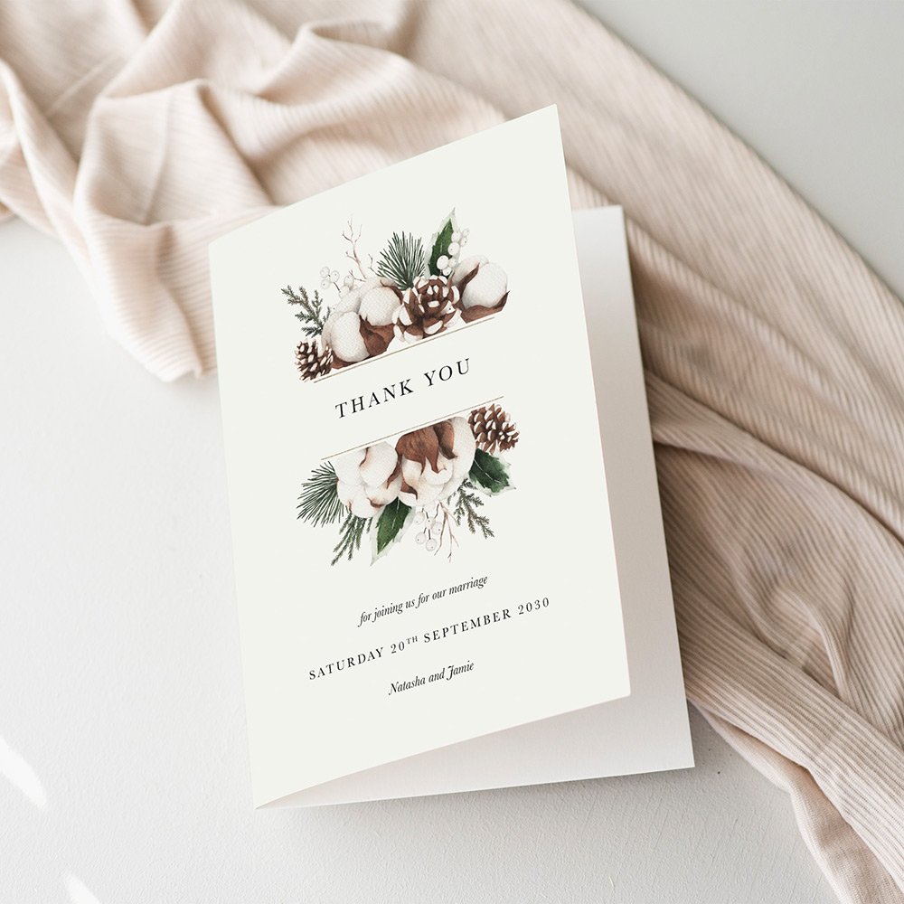 Winter Theme Thank You Cards For Wedding