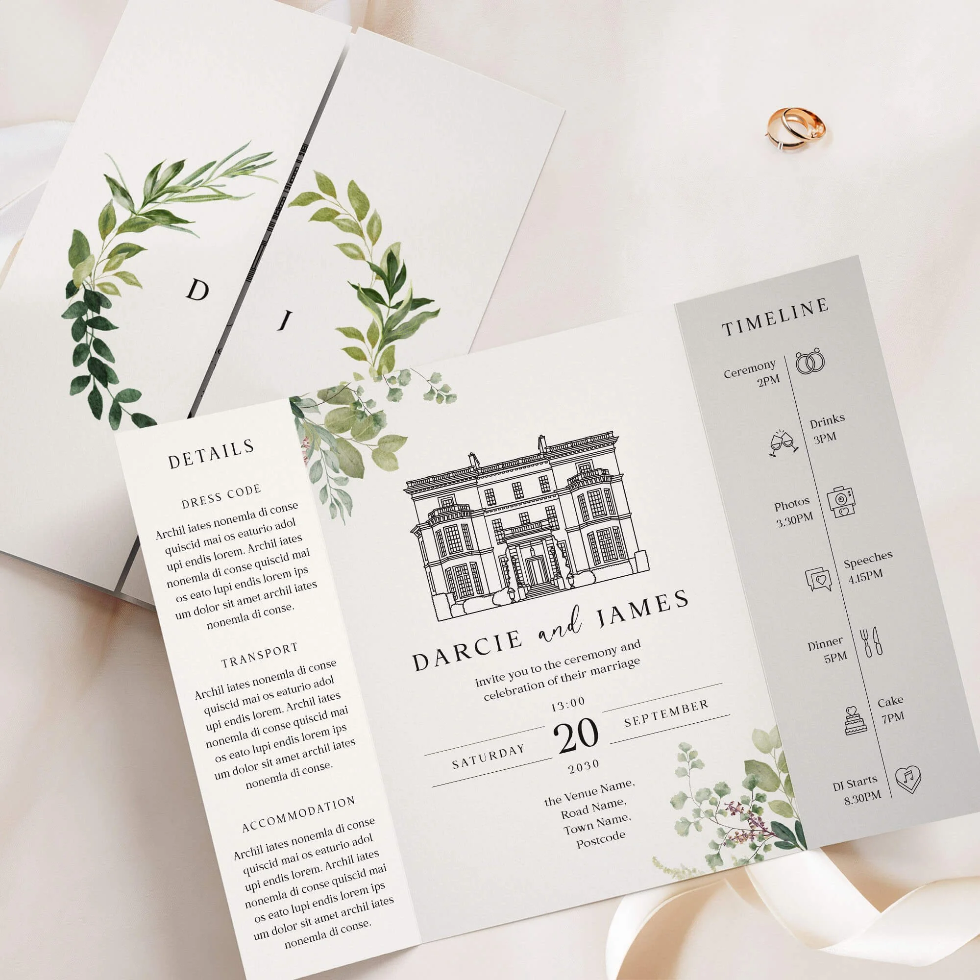 The Venue (Greenery) Gatefold Wedding Invitation